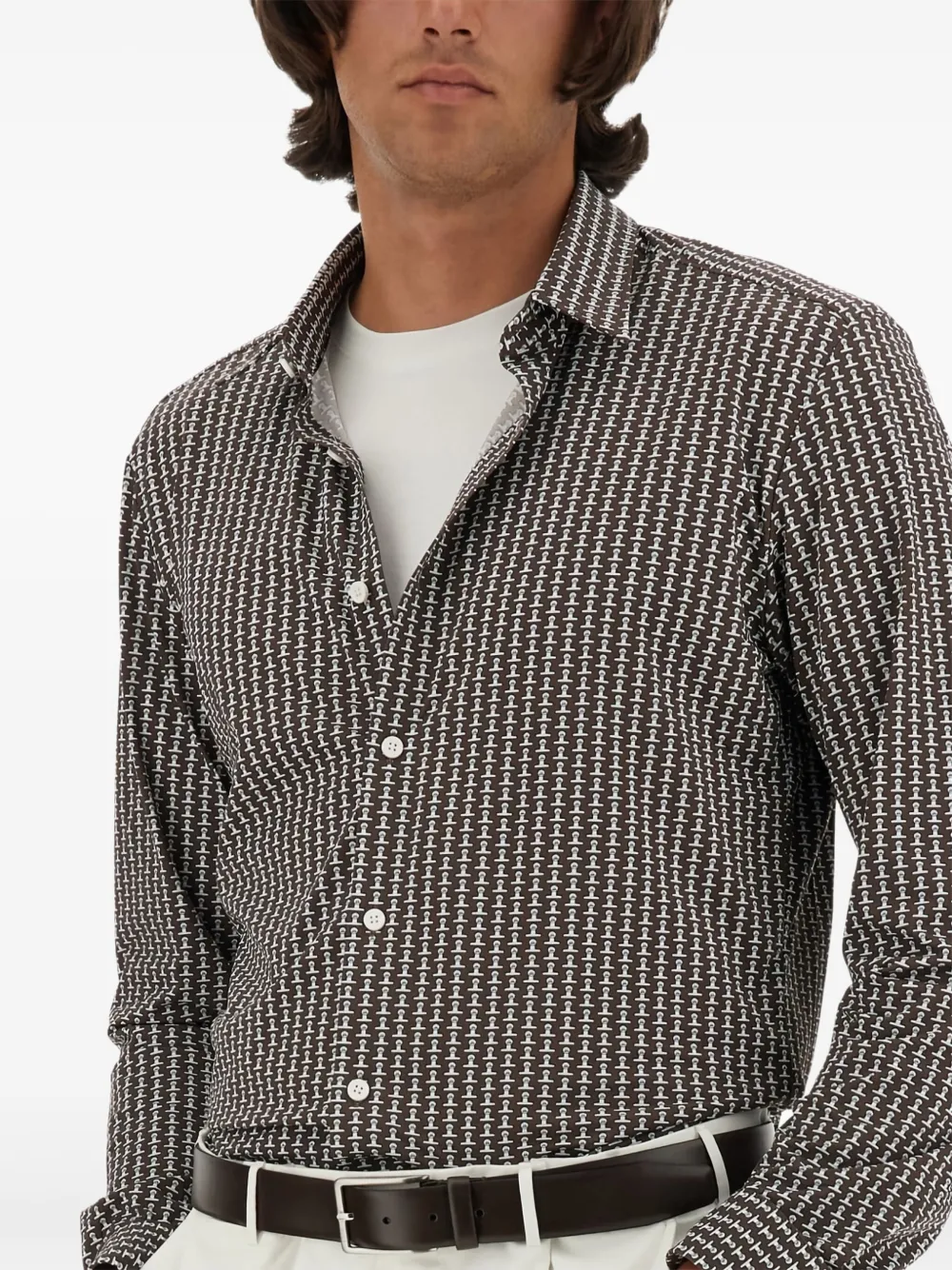 BOSS Overhemd met geometrische print Bruin