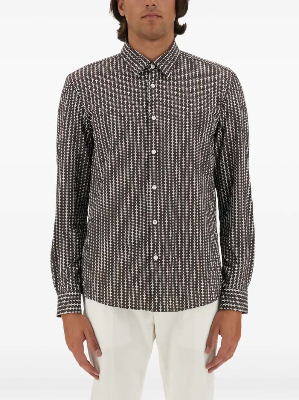 BOSS Overhemd met geometrische print Bruin