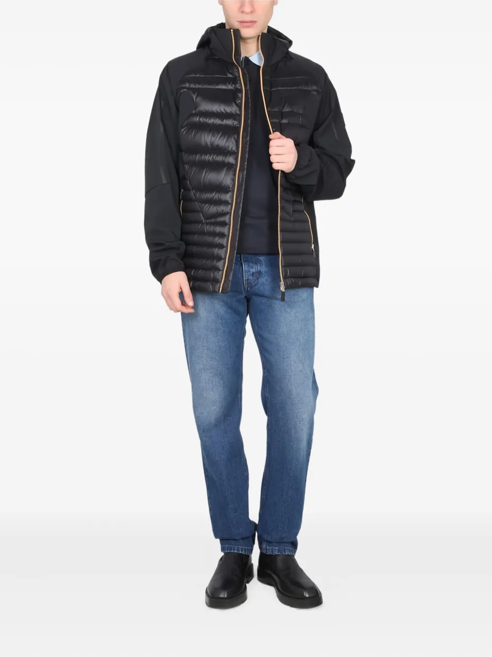 BOSS hooded quilted down jacket Zwart