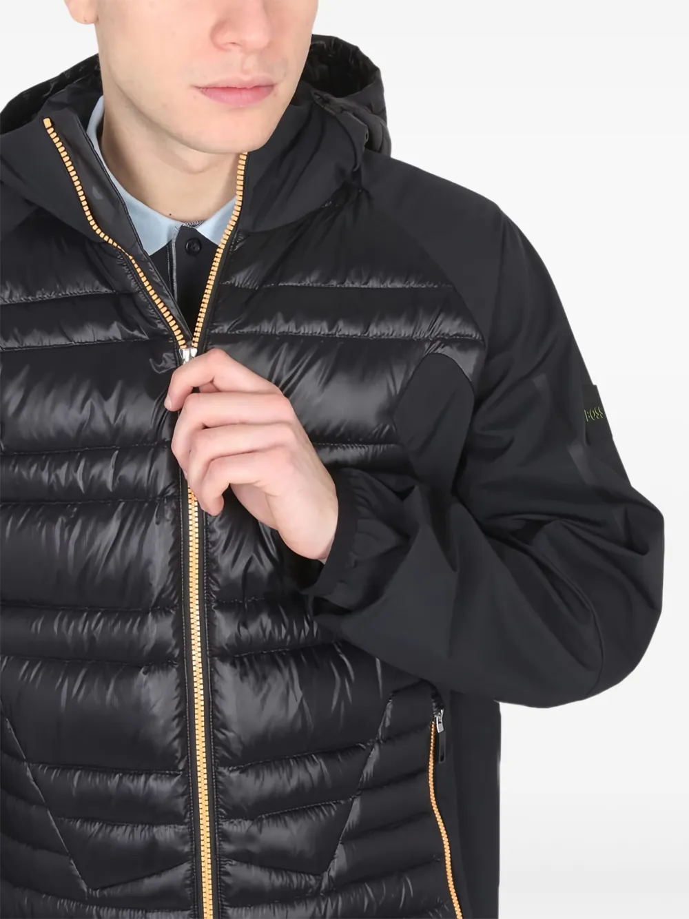 BOSS hooded quilted down jacket Zwart