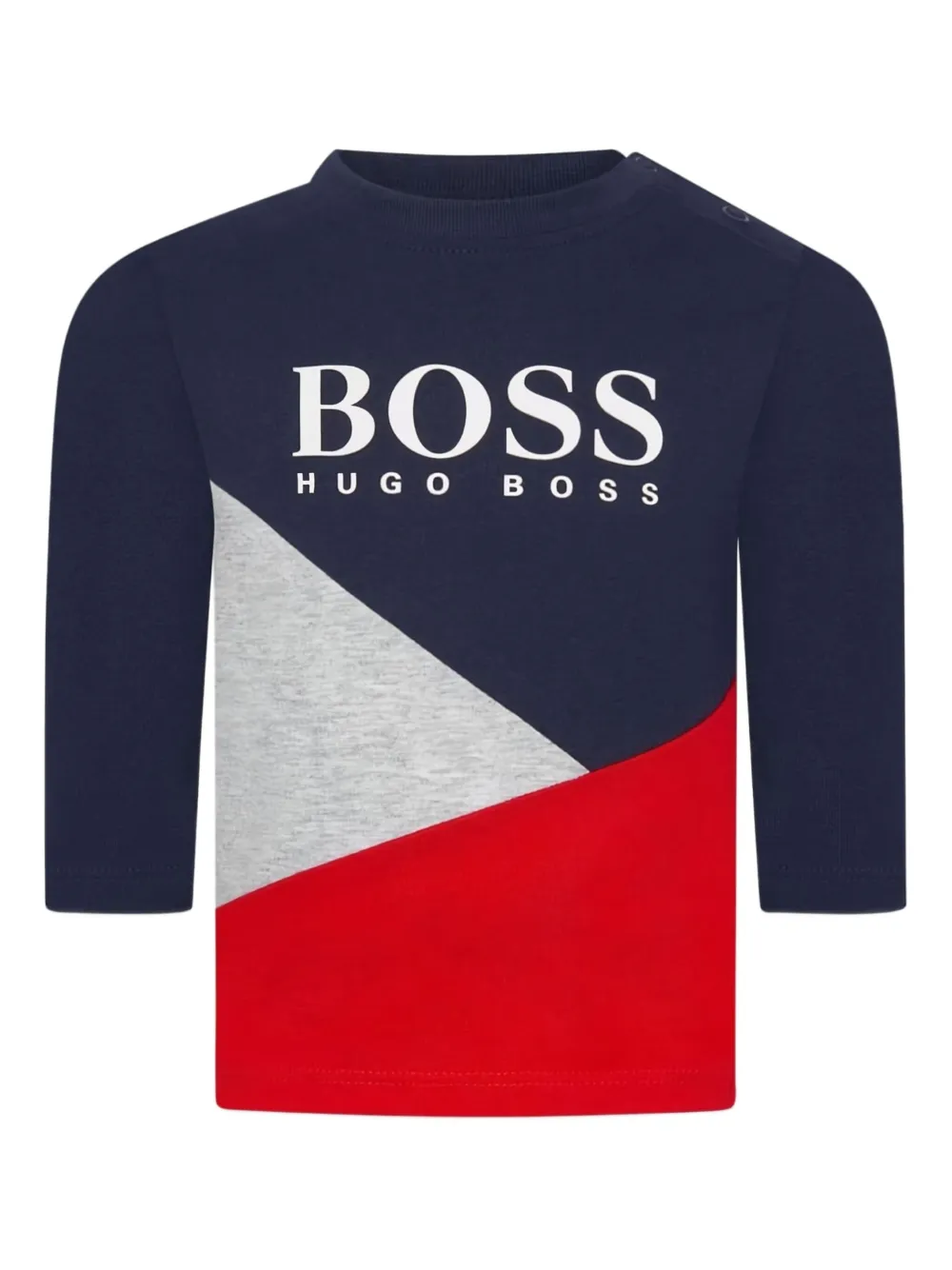 BOSS Kidswear colour-block three-quarter sleeve top Blauw