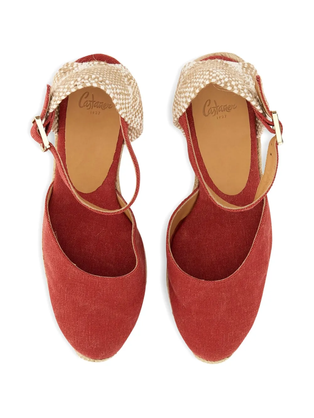 Castañer 70mm ankle-strap wedge-heel espadrilles Red