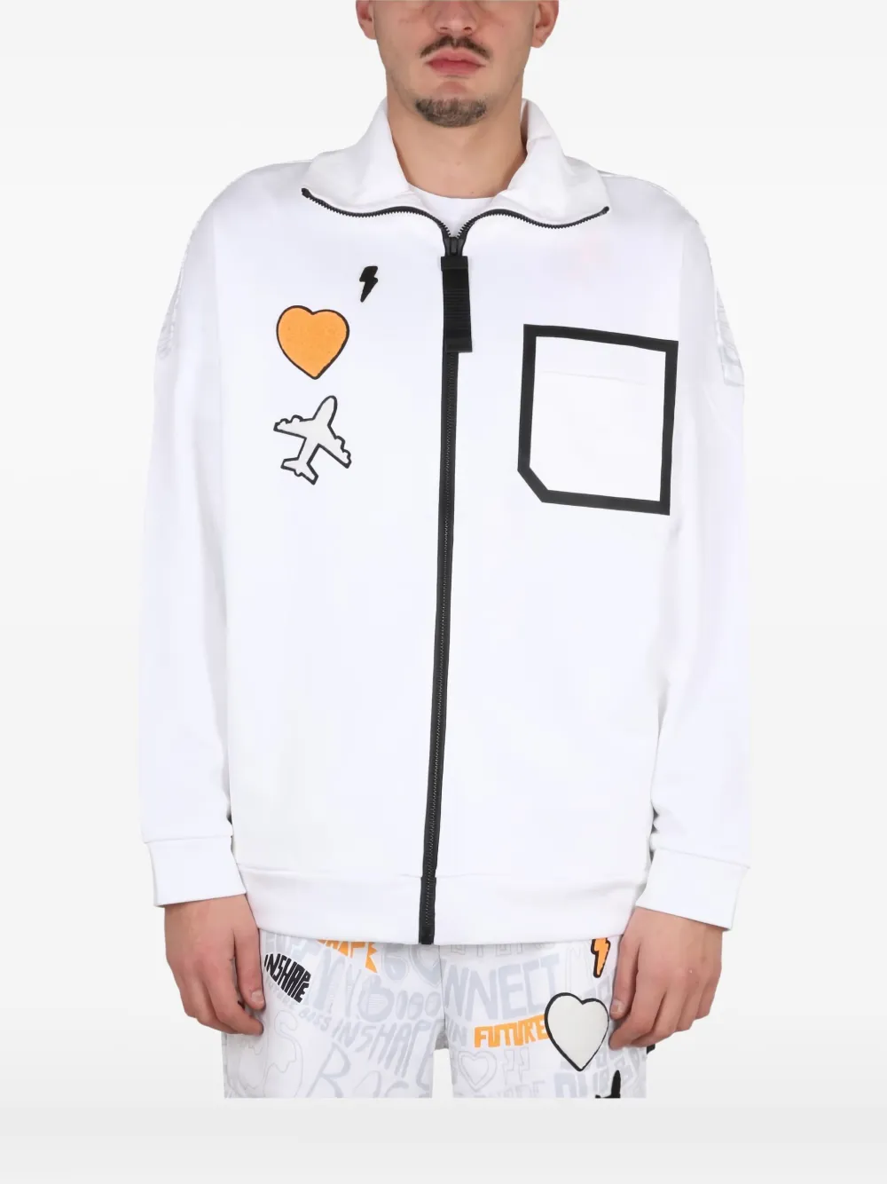 BOSS graphic-patch zip-up sweatshirt - ホワイト BOSS graphic-patch zip-up sweatshirt - ホワイト