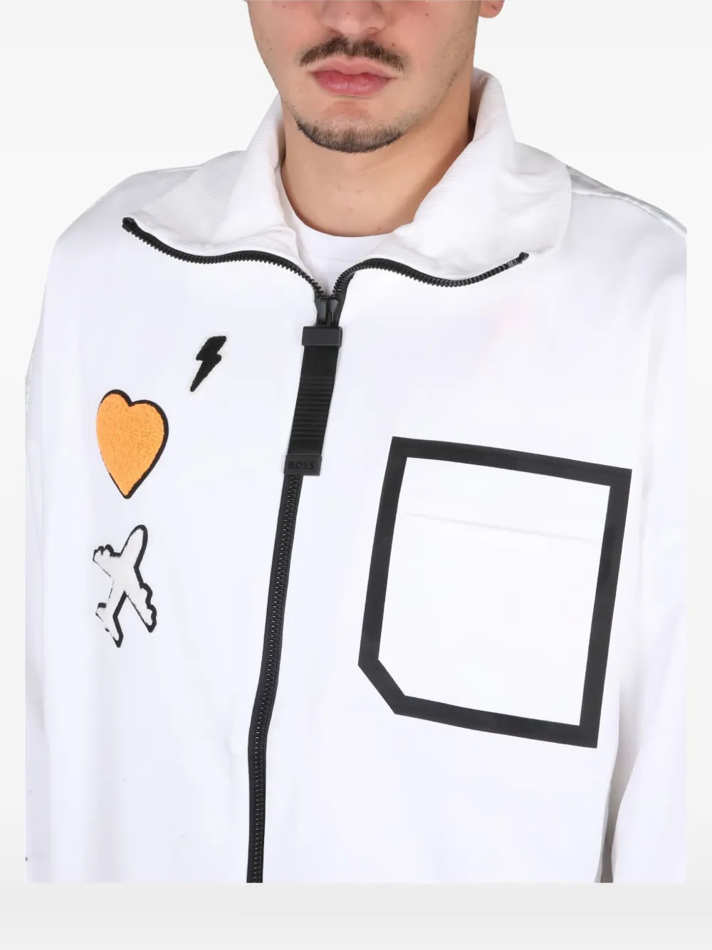 BOSS Sweater met grafische patch en rits Wit