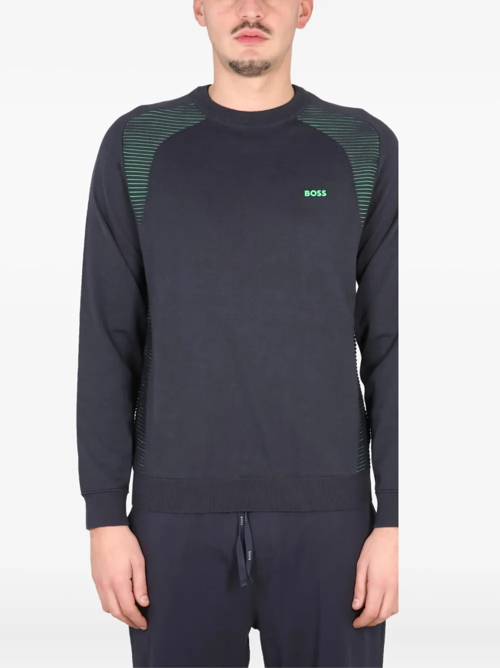BOSS striped-panel crew neck sweatshirt Blauw