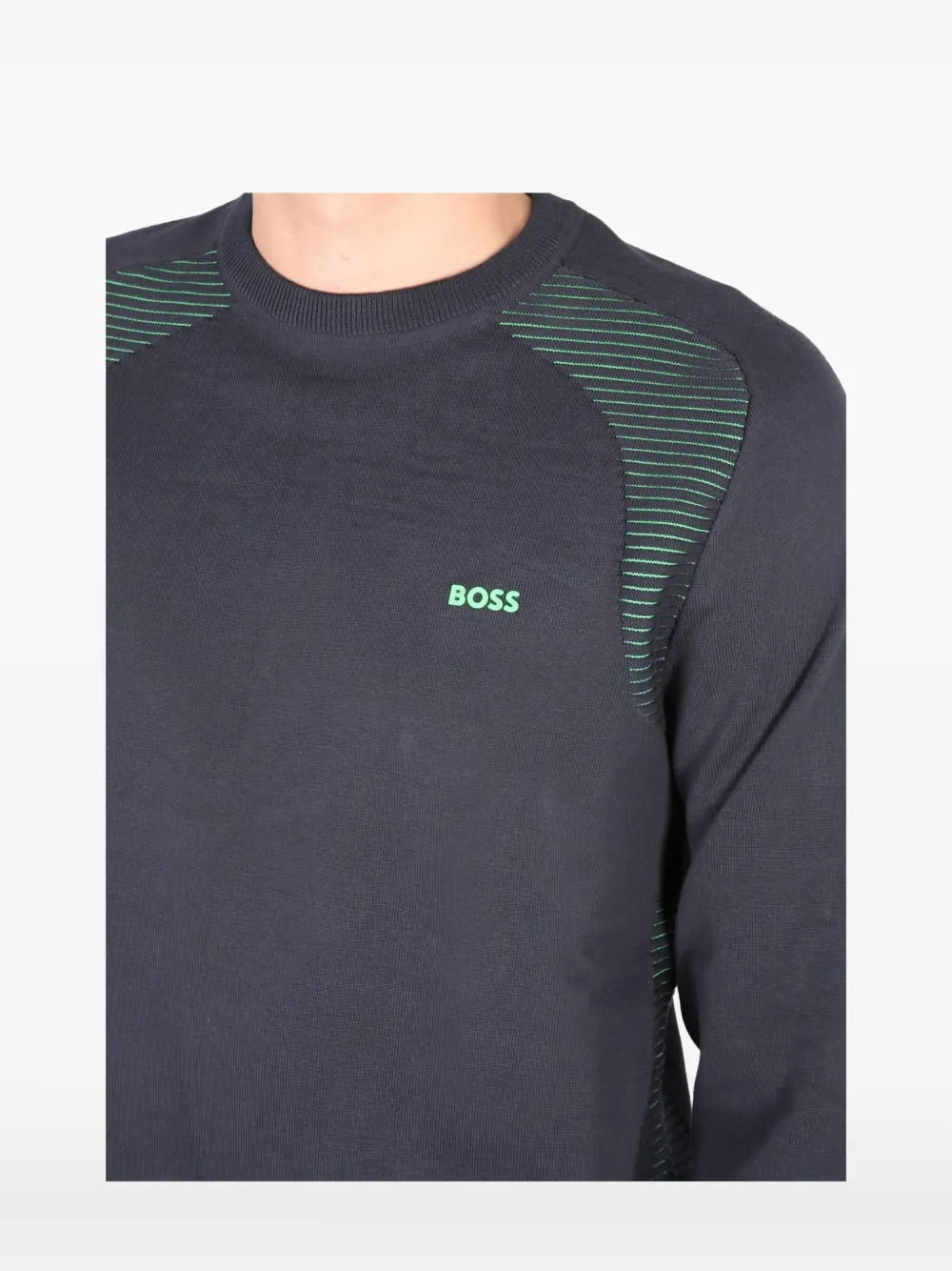 BOSS striped-panel crew neck sweatshirt Blauw