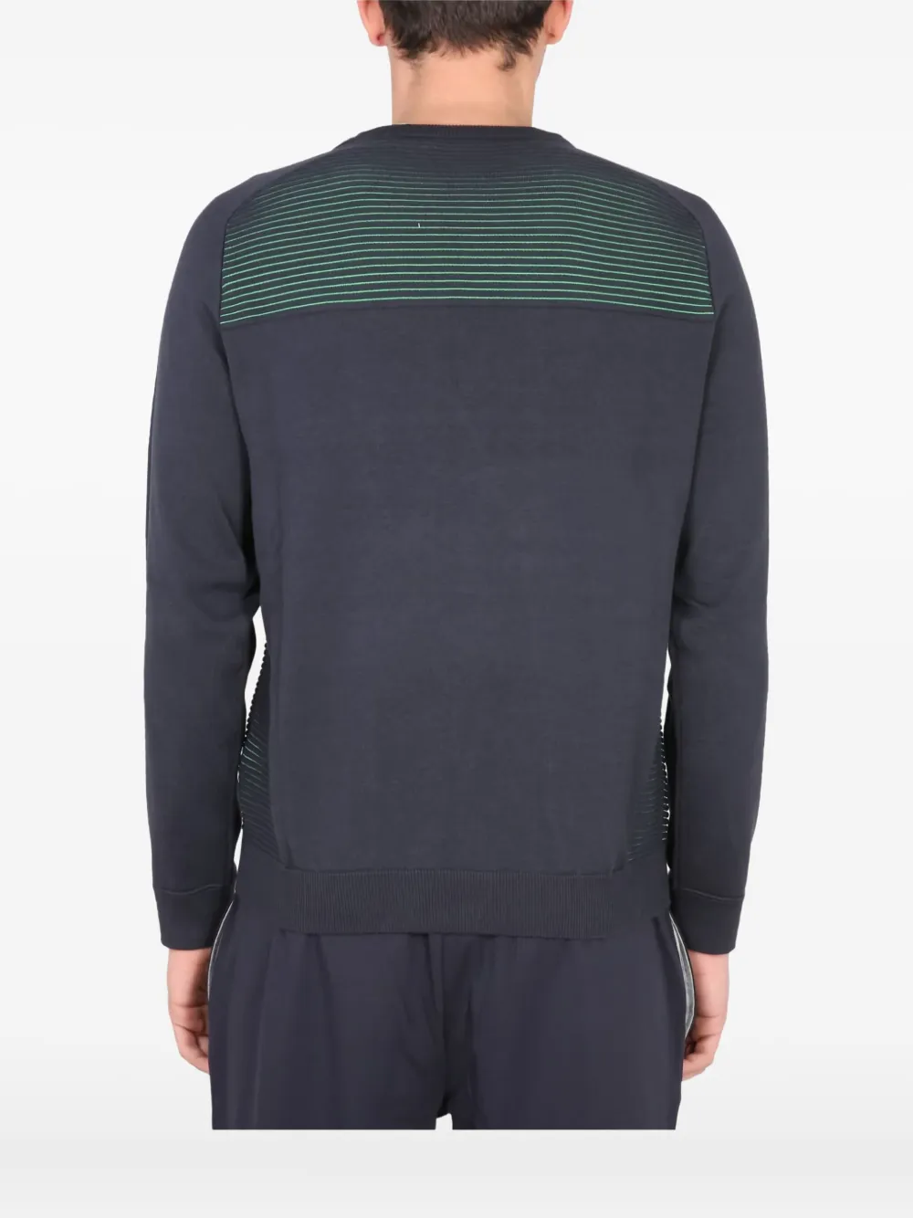 BOSS striped-panel crew neck sweatshirt Blauw