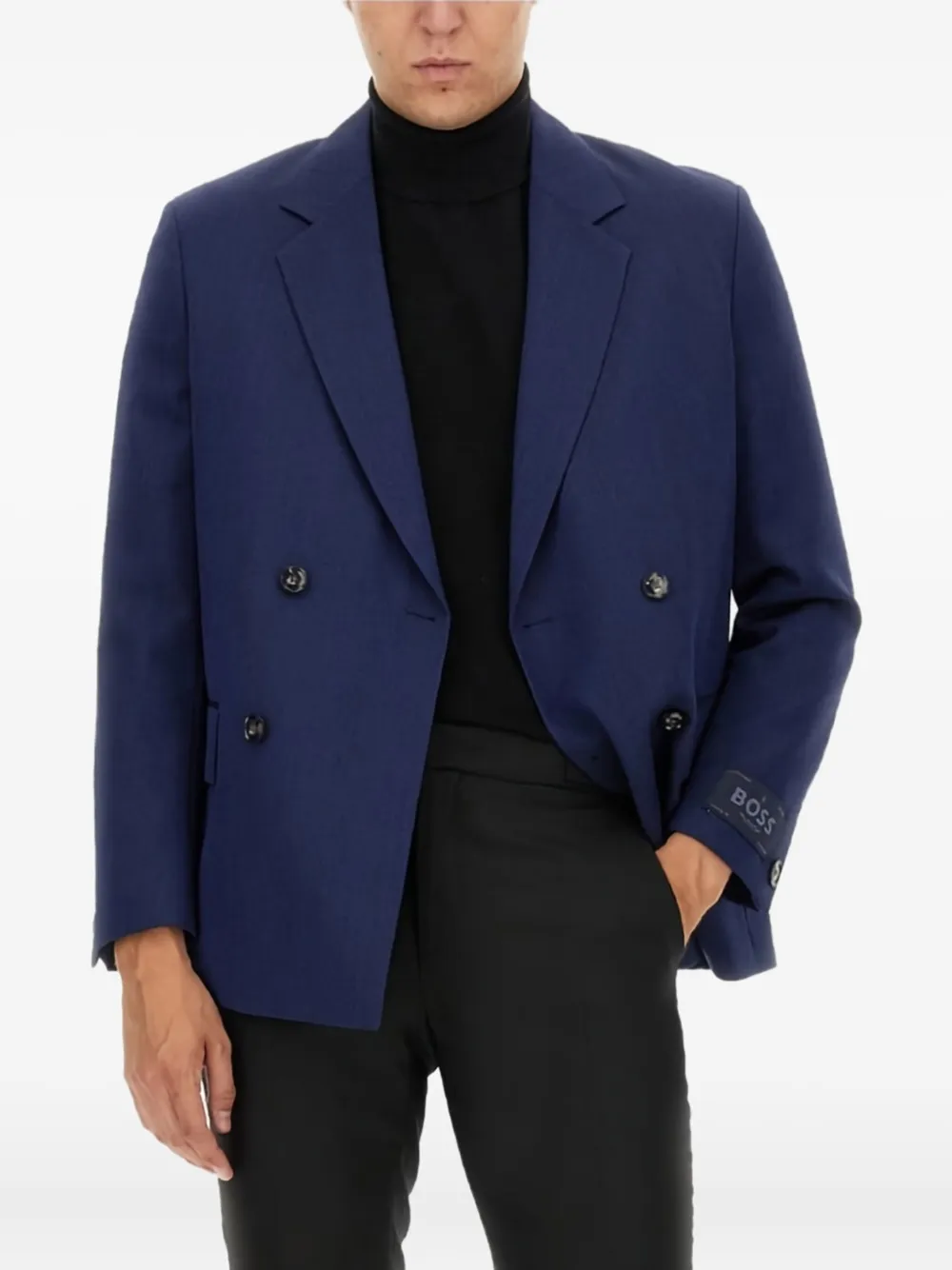 BOSS Wollen blazer met logolabel Blauw