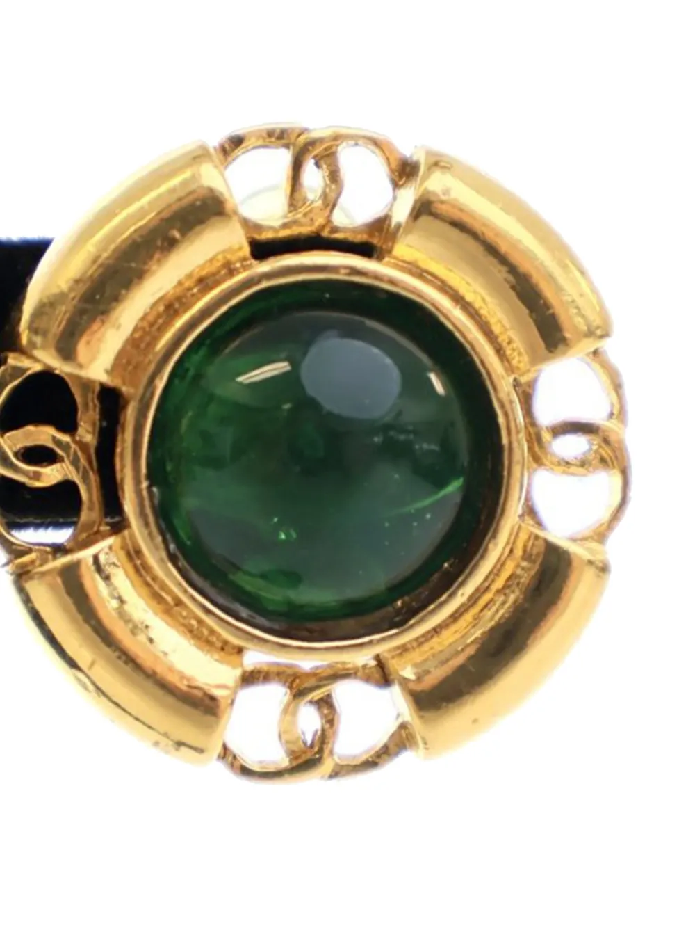 Pre-owned Chanel 1993 Gold Plated Gripoix Round Clip On Earrings Costume Earrings