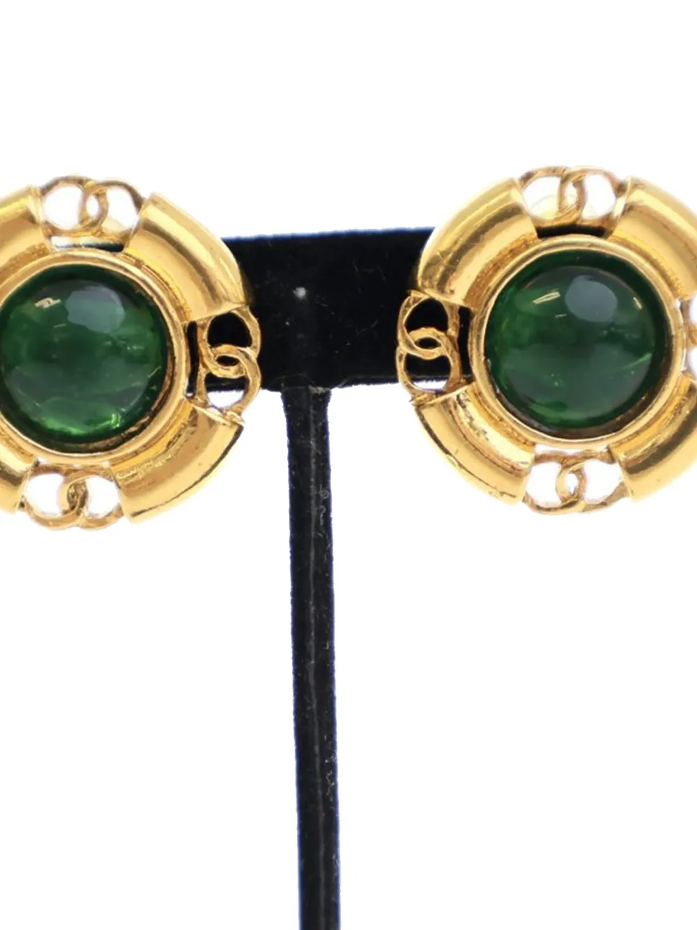 Pre-owned Chanel 1993 Gold Plated Gripoix Round Clip On Earrings Costume Earrings