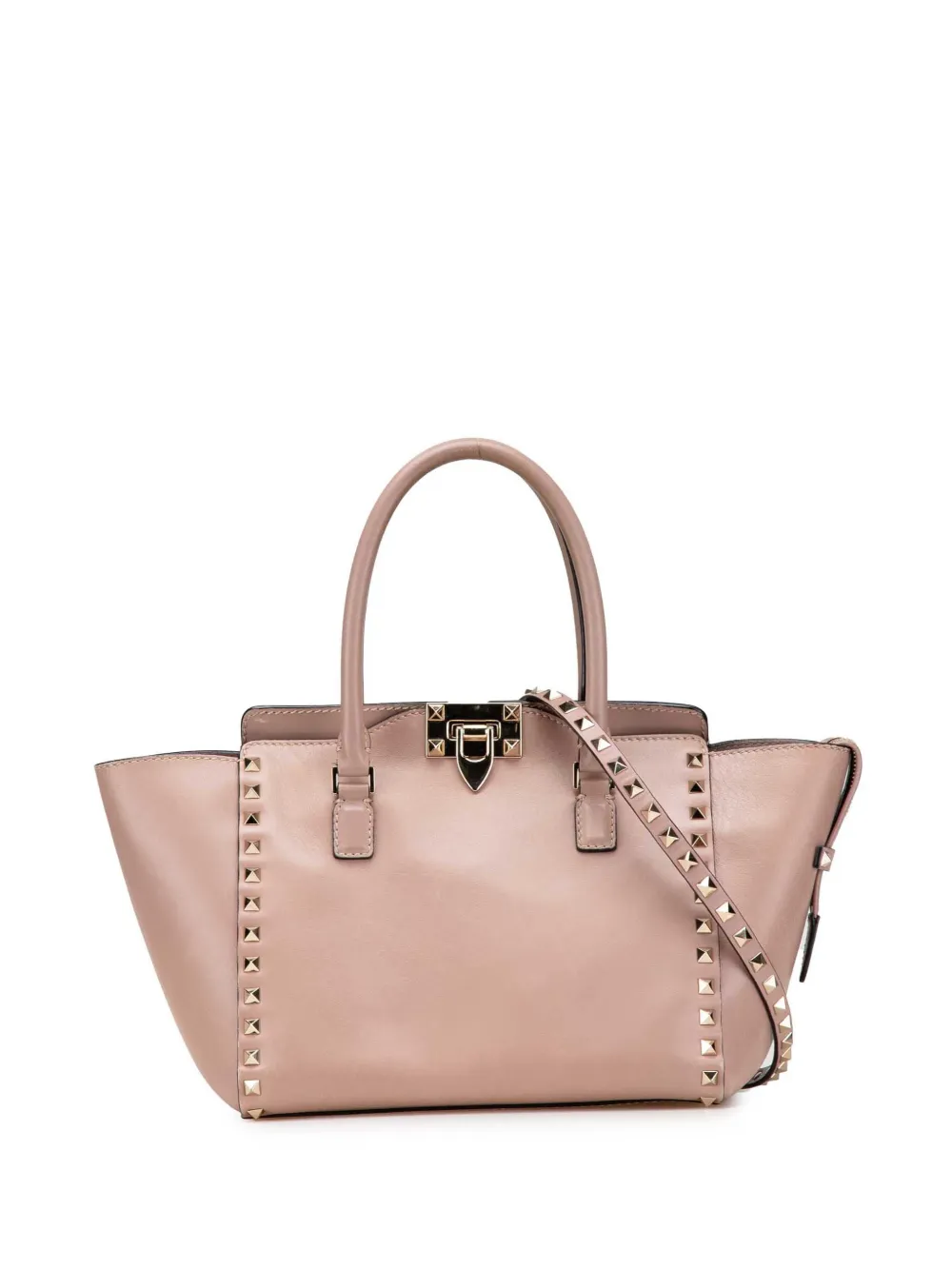 Pre-owned Valentino Garavani 2000-2017 Small Leather Rockstud Double Handle Tote Satchel