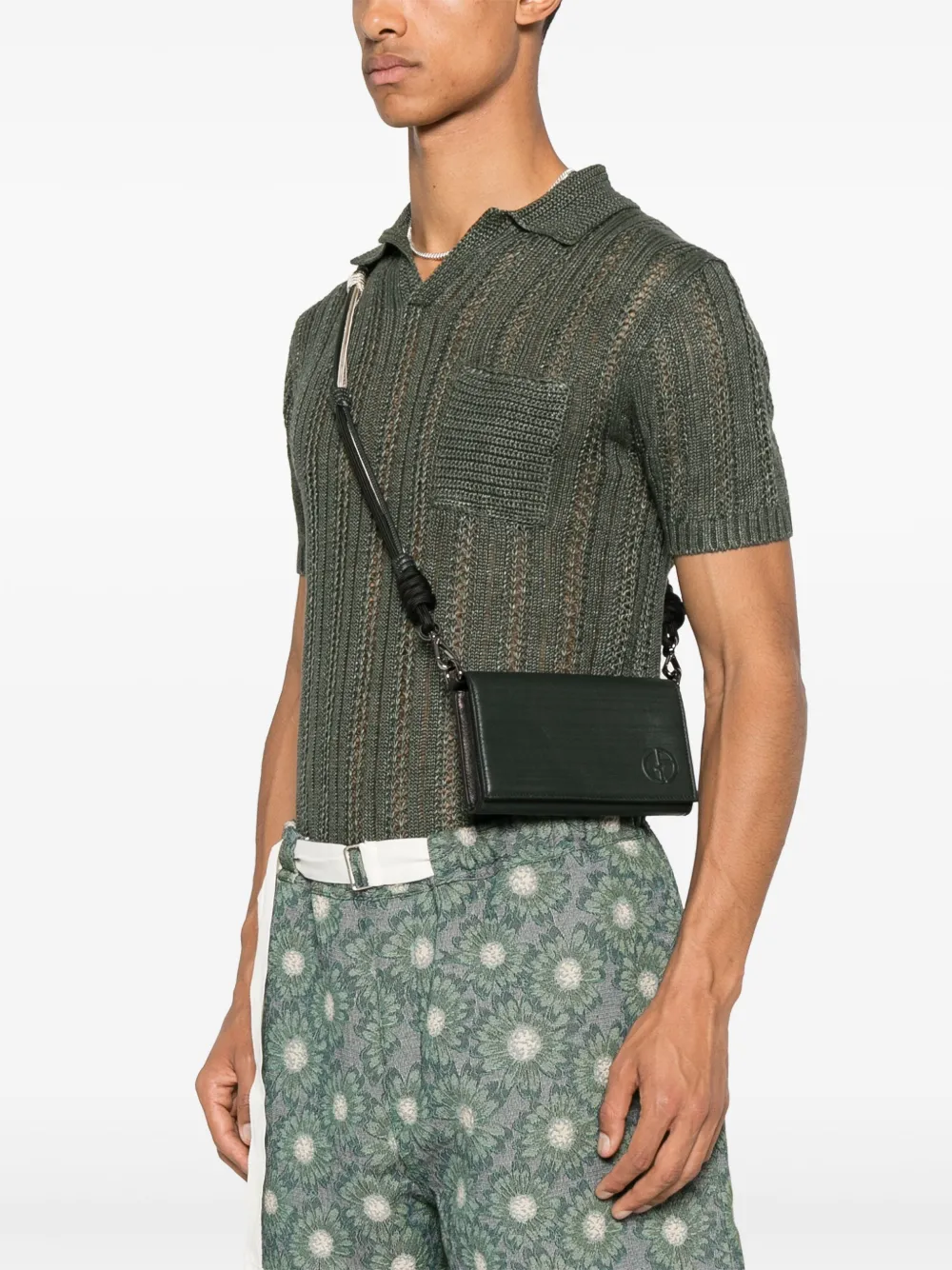 Giorgio Armani Leren schoudertas - Groen