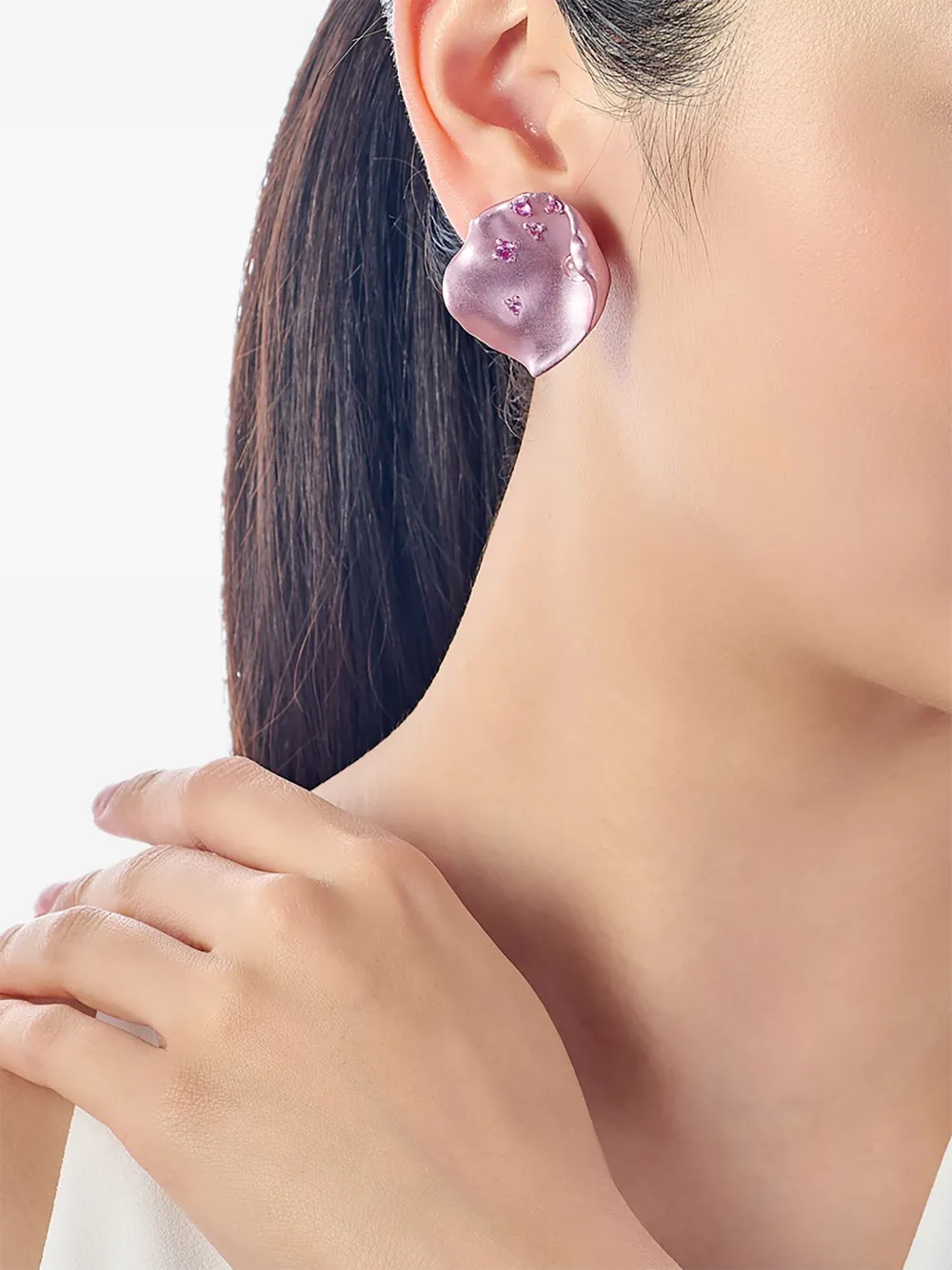 Anabela Chan 14k White Gold And Rhodium Vermeil Petal Sapphire And Topaz Earrings In Pink