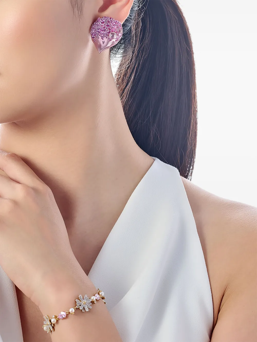 Anabela Chan 14k White Gold And Rhodium Vermeil Petal Sapphire And Topaz Earrings In Pink