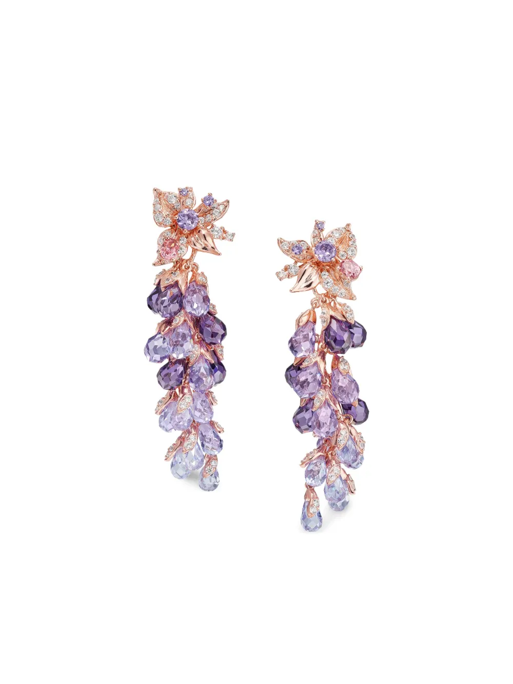 Anabela Chan 14k Rose Gold And 18k Gold Vermeil Coralbell Amethyst And Diamond Earrings In Purple