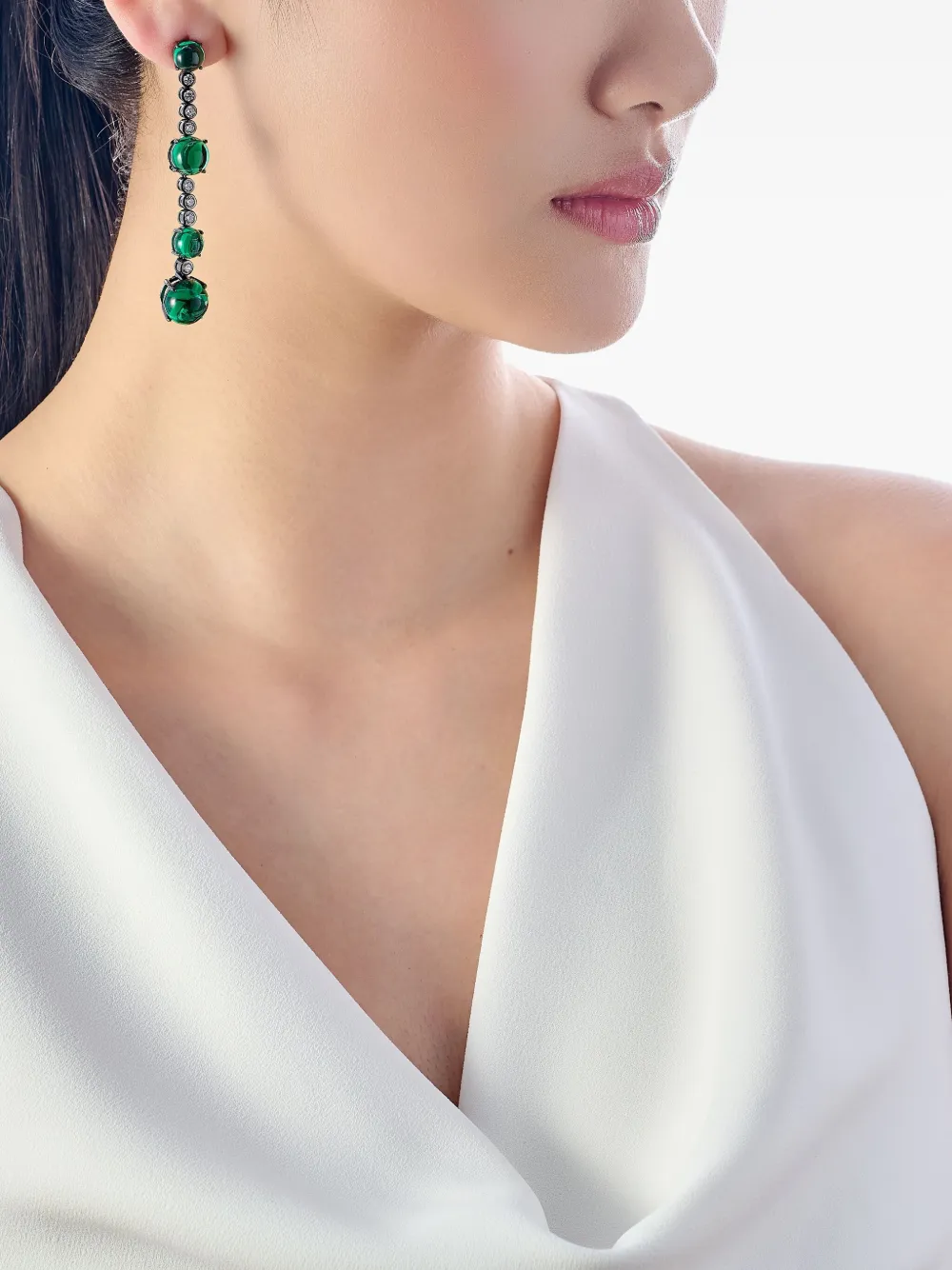 Anabela Chan 18k White Gold Dusk & Dawn Morse Code Emerald And Diamond Earrings In Green