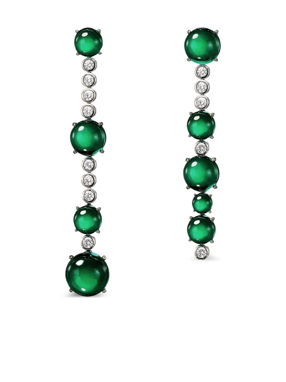 Anabela Chan 18k White Gold Dusk & Dawn Morse Code Emerald And Diamond Earrings In Green