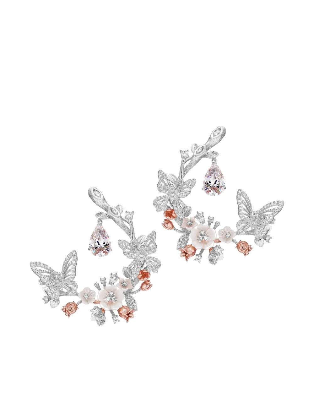 Anabela Chan Orecchini Butterfly Garland in oro 18 carati - Bianco