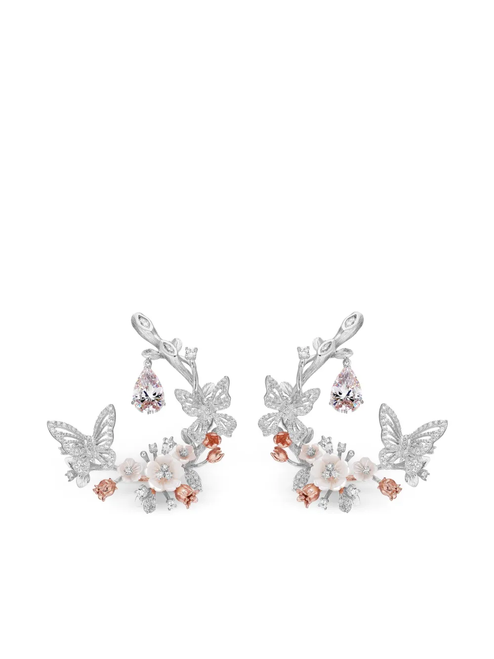 Anabela Chan 18kt Gold Butterfly Garland Earrings In White