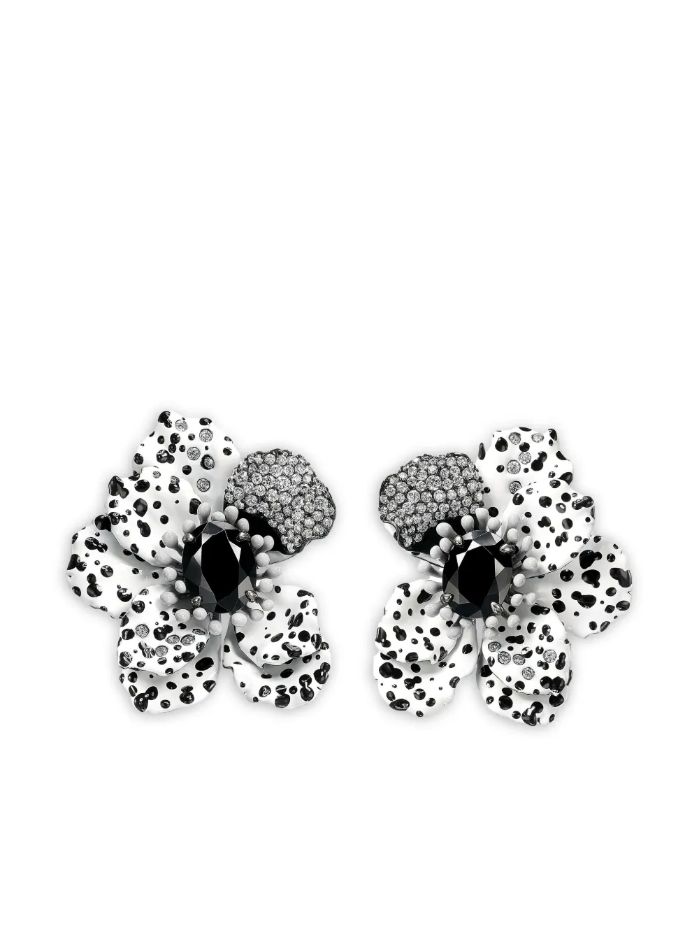 Anabela Chan 14k White Gold And Rhodium Vermeil Monochromatic Poppy Diamond Earrings In White