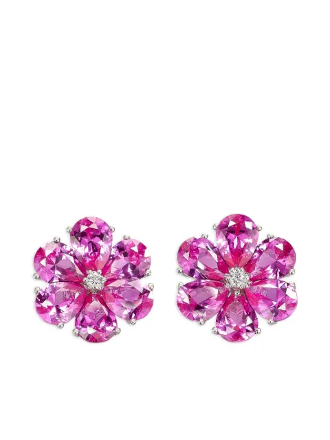 Anabela Chan pendientes Marguerite Daisy en oro blanco de 14 ct y rodio vermeil con zafiro y diamantes