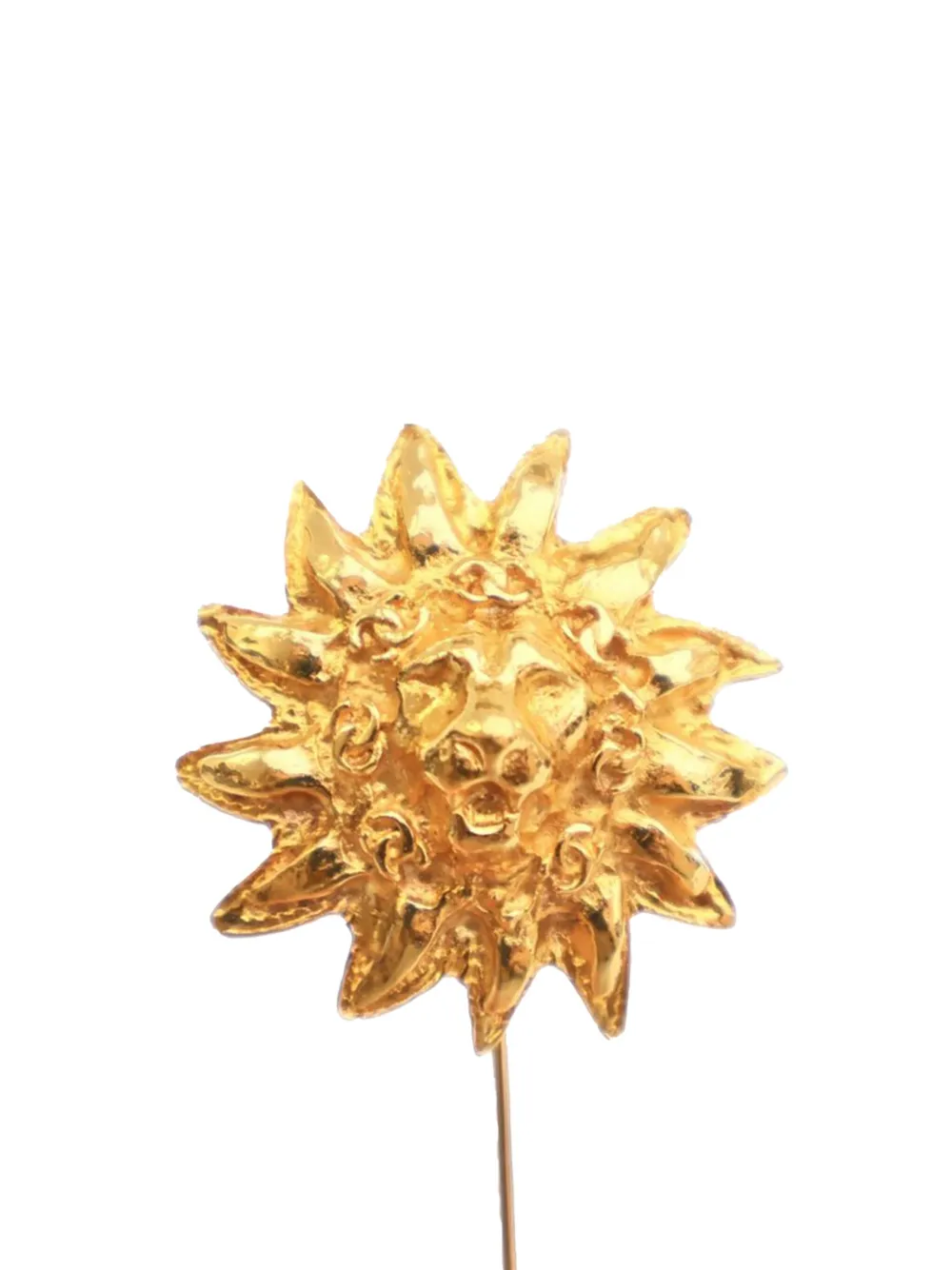 Pre-owned Chanel 1970-1980 Gold Plated Lion Head Pin Brooch Costume Brooch