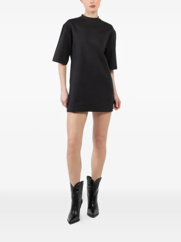 casual mini shirt dress V-Neck T-Shirt Dress – Casual Short Sleeve A-Line Swing Tunic with Pockets Black / M