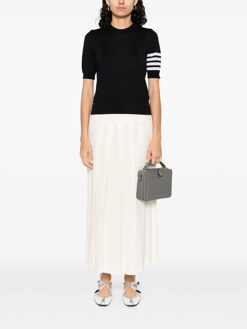 Thom Browne Striped fijngebreid T-shirt Blauw