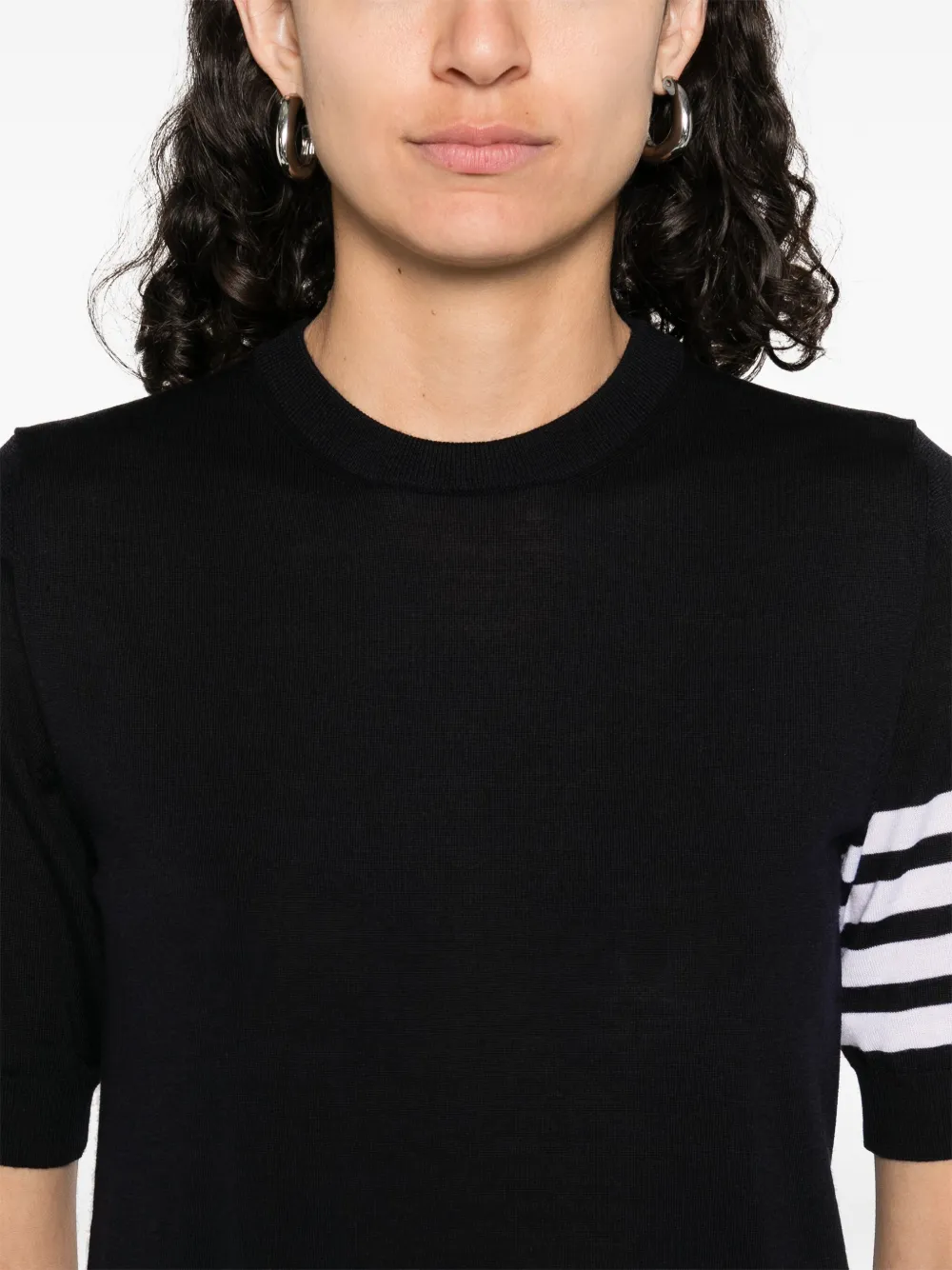 Thom Browne Striped fijngebreid T-shirt Blauw