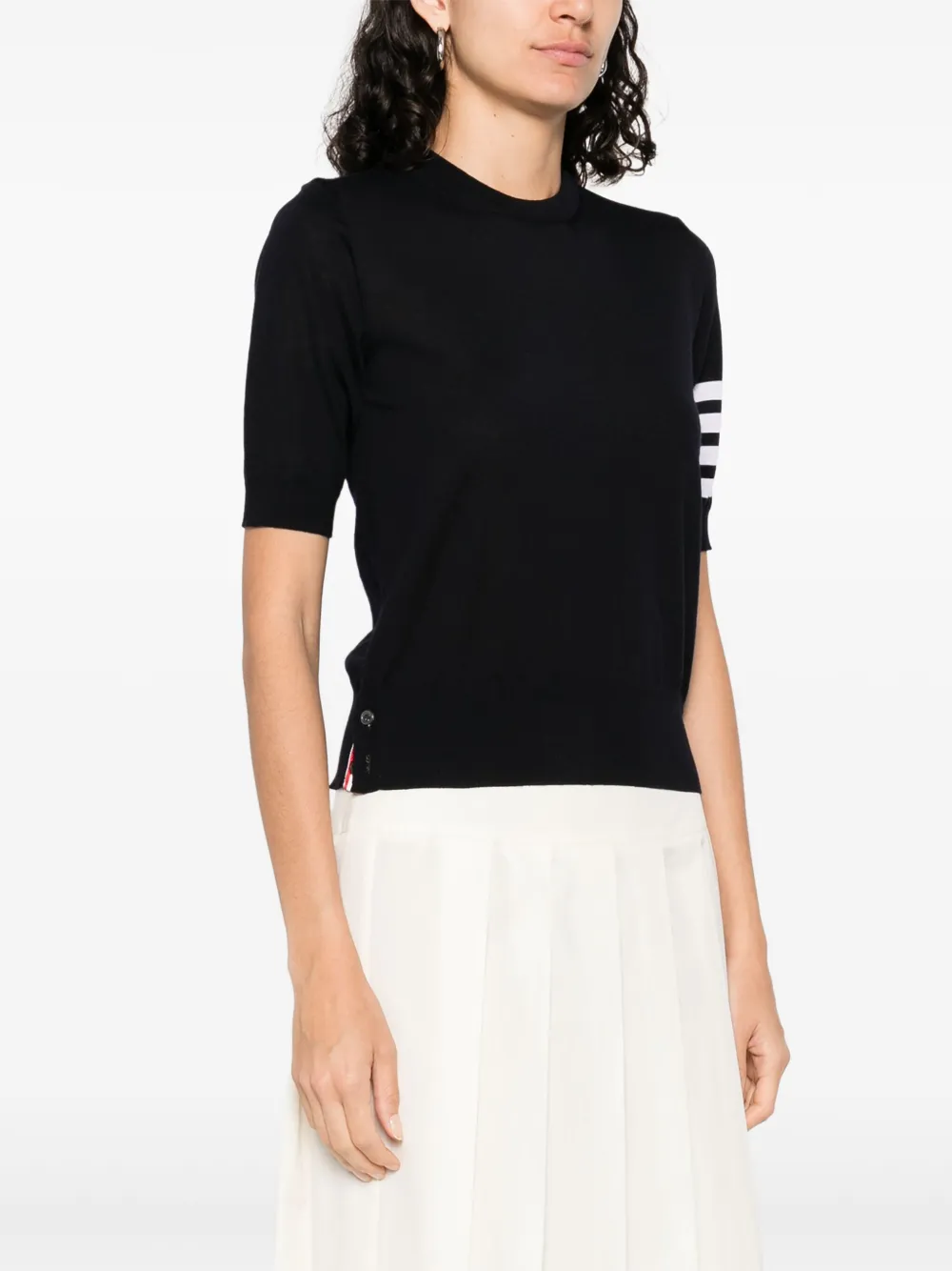 Thom Browne Striped fijngebreid T-shirt Blauw