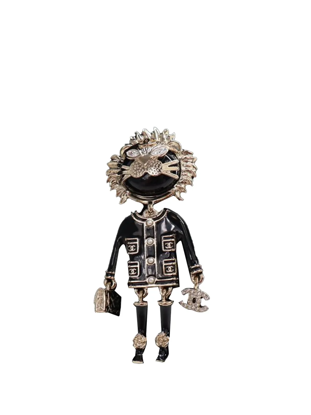 CHANEL Pre-Owned 2022 ゴールドプレーテッド&エナメル ライオン ココマーク コスチューム ブローチ - ブラック CHANEL Pre-Owned 2022 ゴールドプレーテッド&エナメル ライオン ココマーク コスチューム ブローチ - ブラック