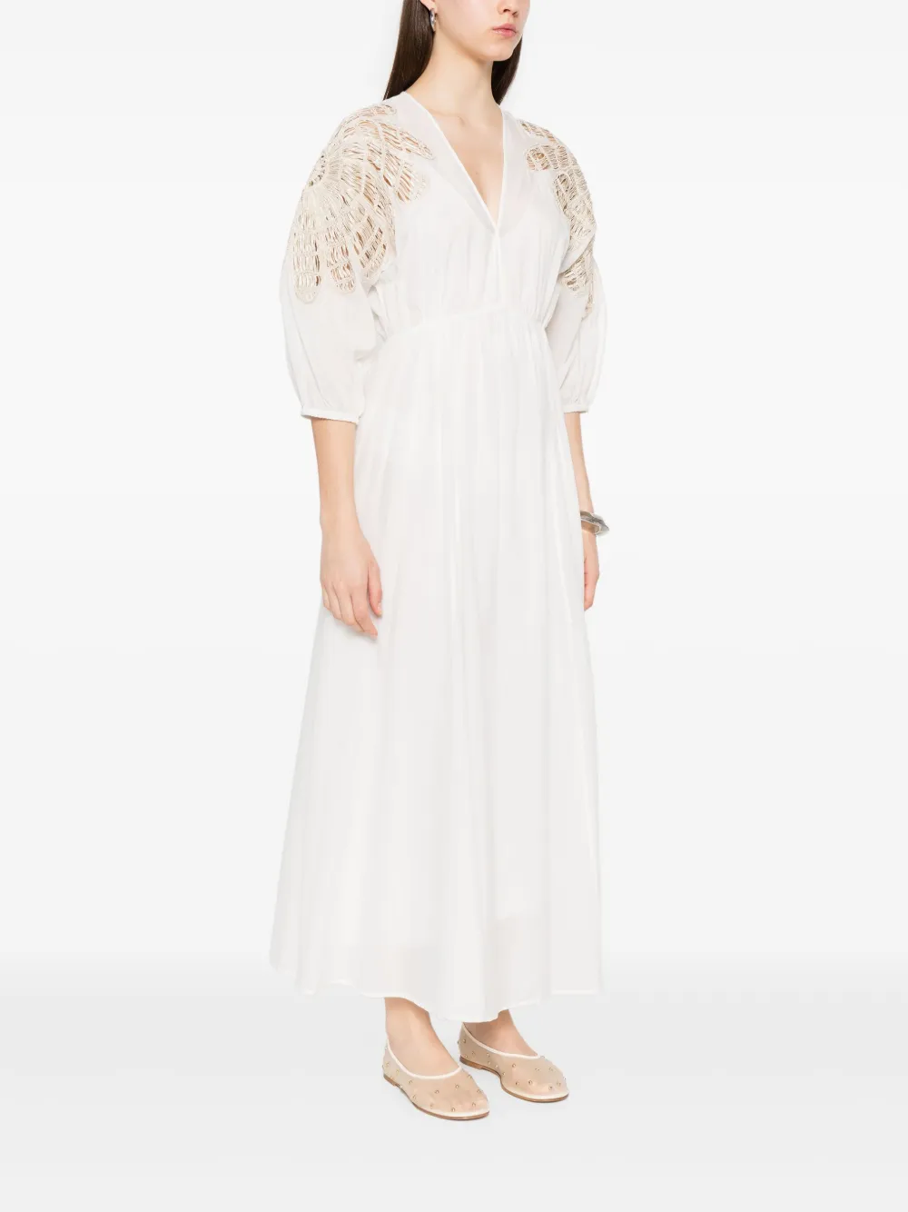 Shop Forte Forte Embroidered-shoulder Maxi Dress