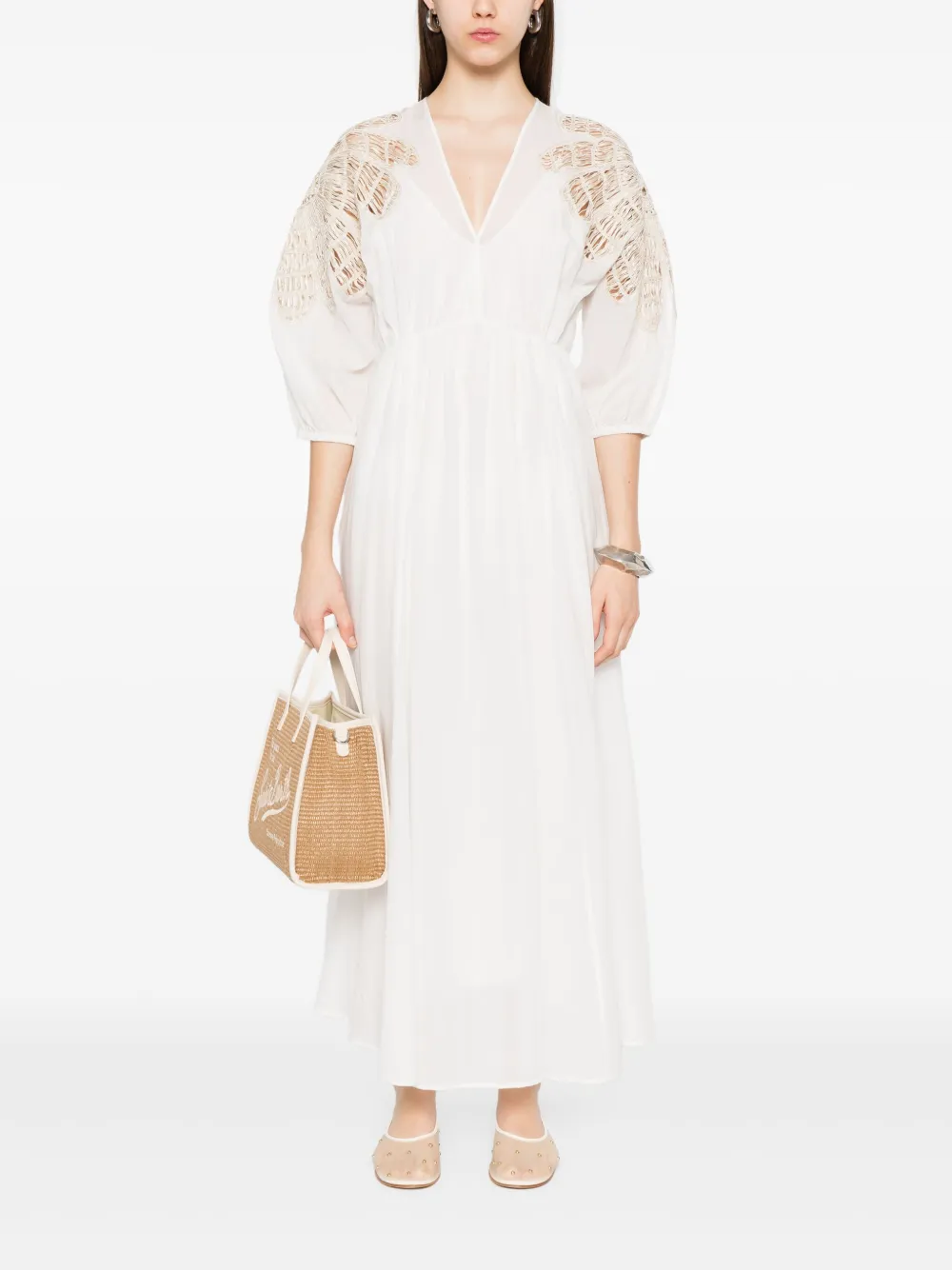 Forte Forte Maxi-jurk met geborduurde schouders - Wit