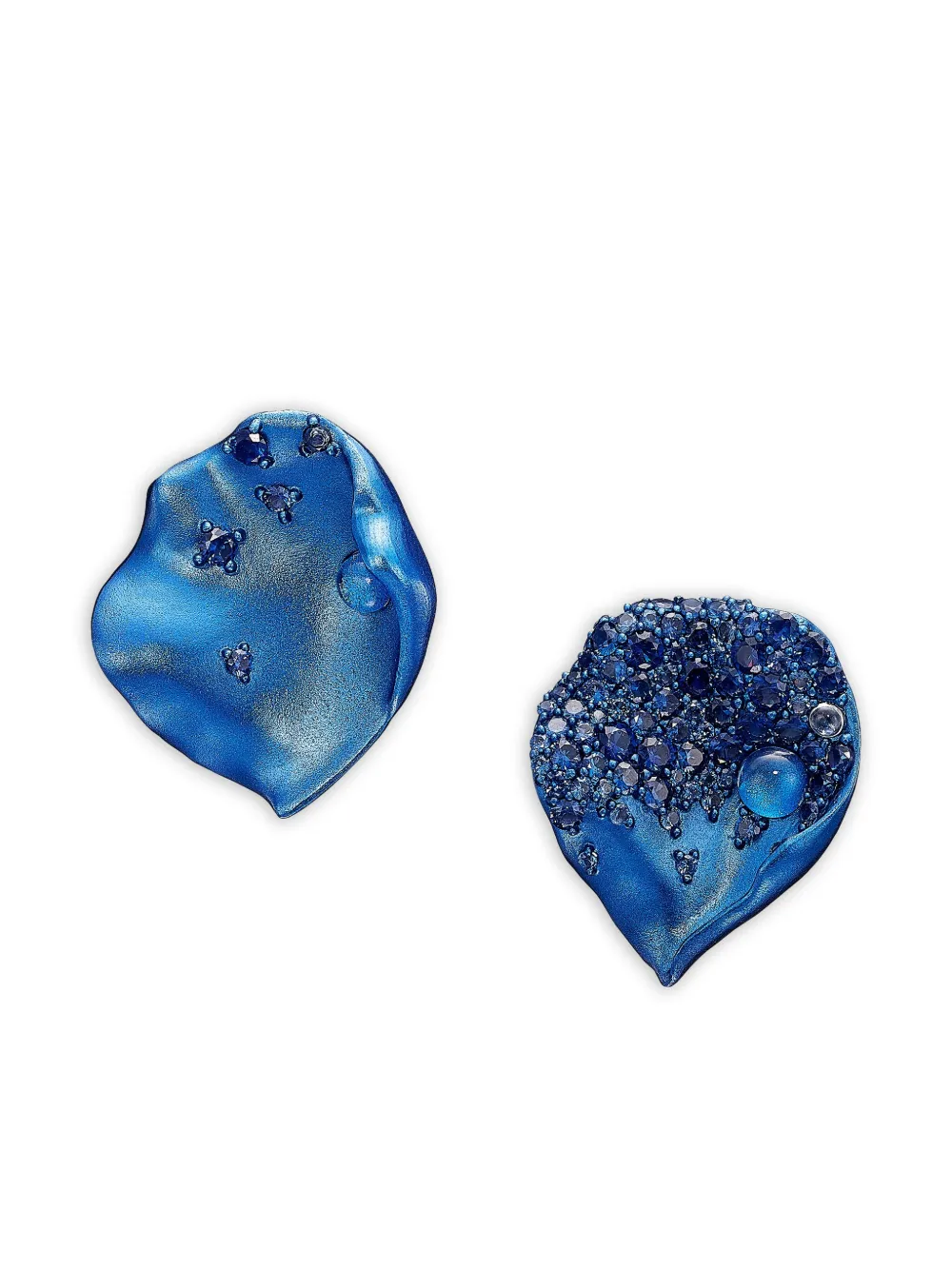 Anabela Chan 14k White Gold And Rhodium Vermeil Petal Sapphire And Topaz Earrings In Blue