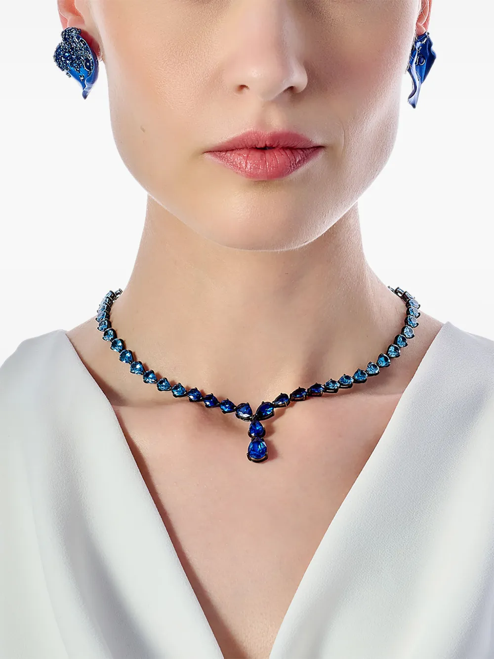 Anabela Chan 14k White Gold And Rhodium Vermeil Petal Sapphire And Topaz Earrings In Blue