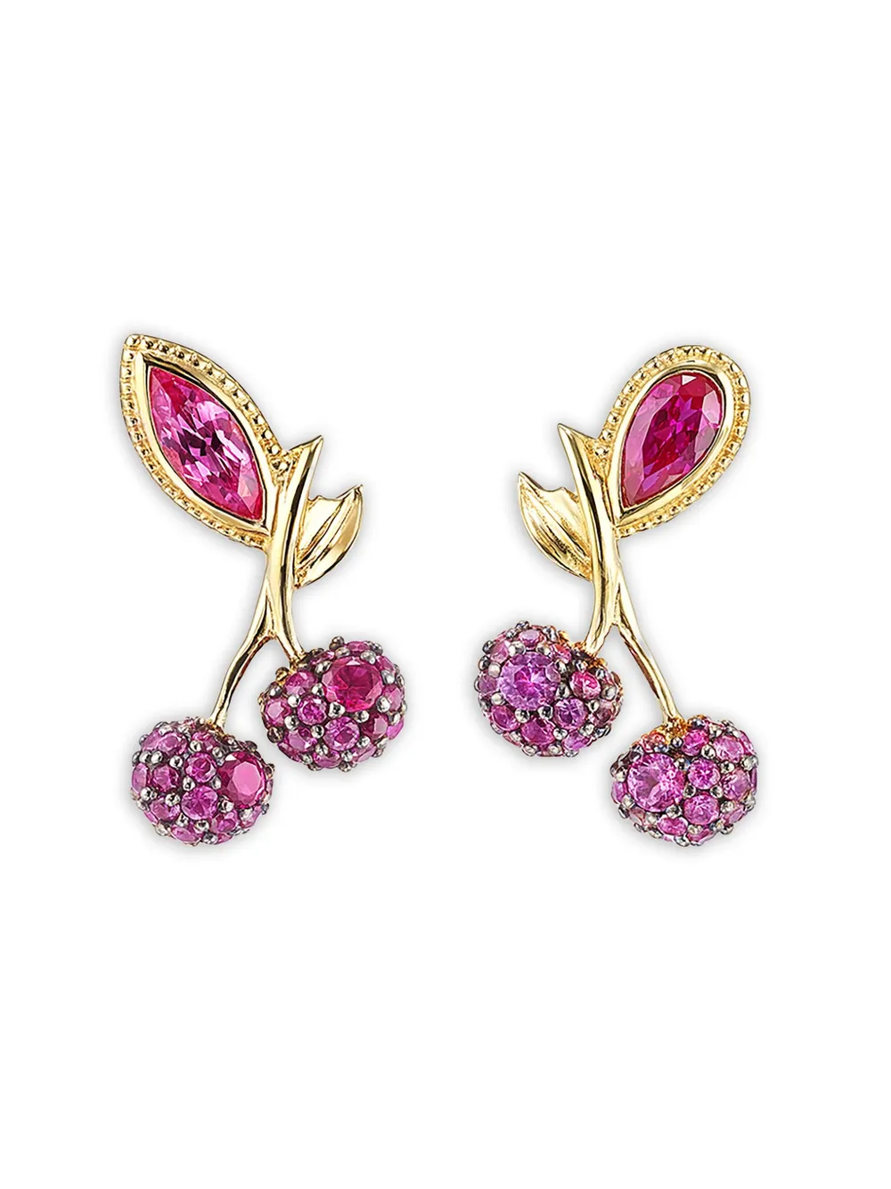 Anabela Chan 14k Yellow Gold And And 18k Gold Vermeil Cherry Multi-stone Earrings In Pink