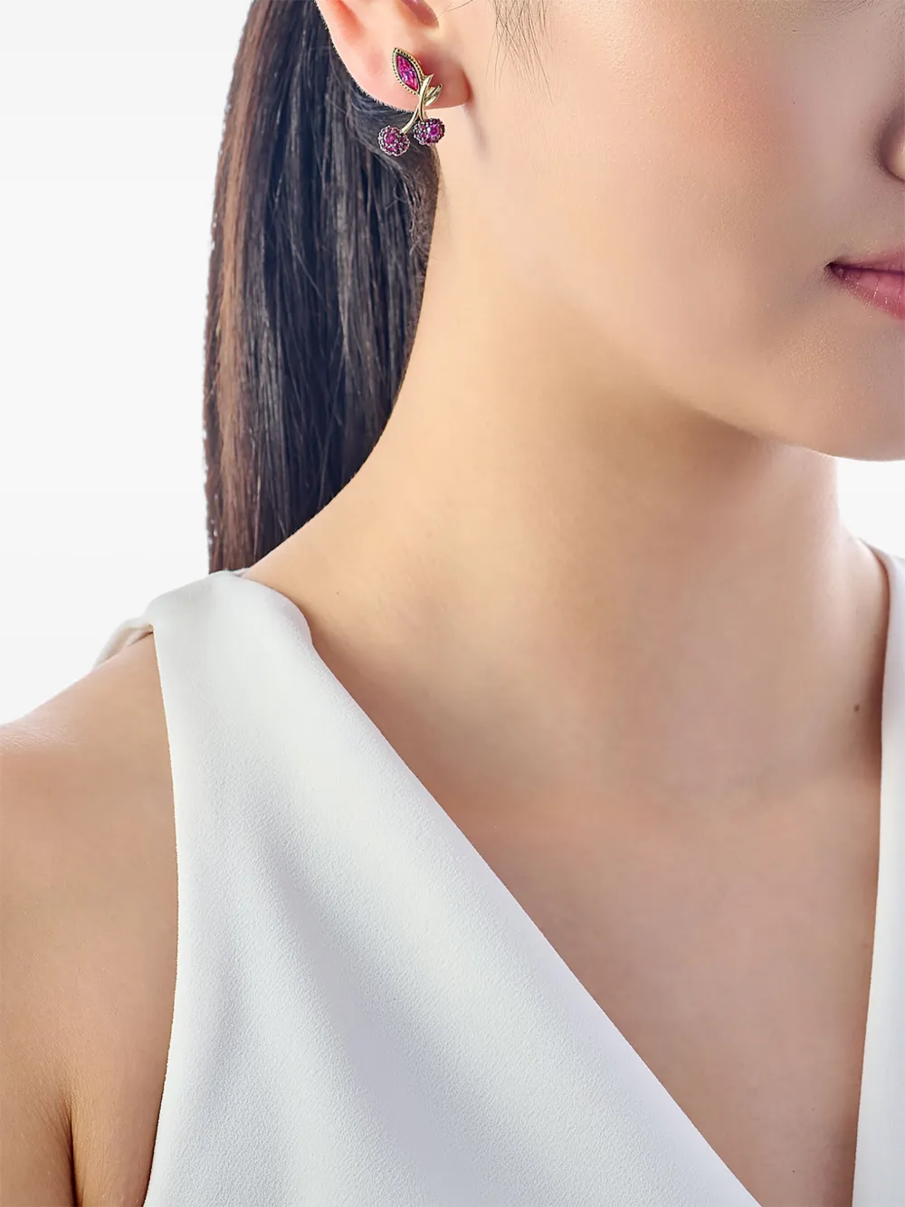 Anabela Chan 14k Yellow Gold And And 18k Gold Vermeil Cherry Multi-stone Earrings In Pink