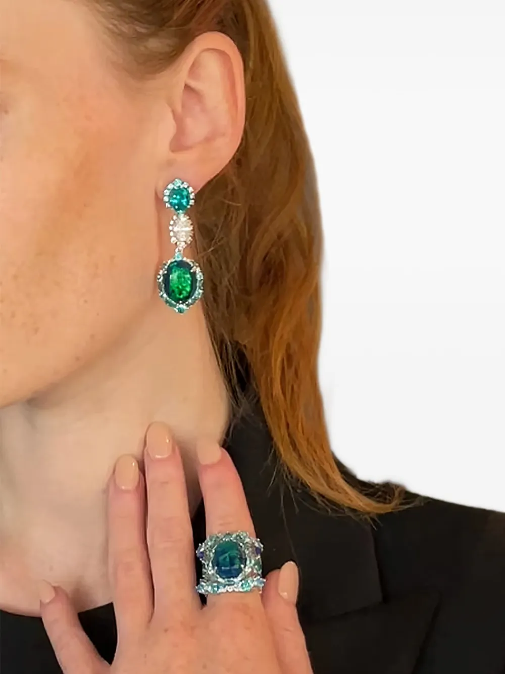 Anabela Chan 18k White Gold Ocean Multi-stone Earrings In Blue