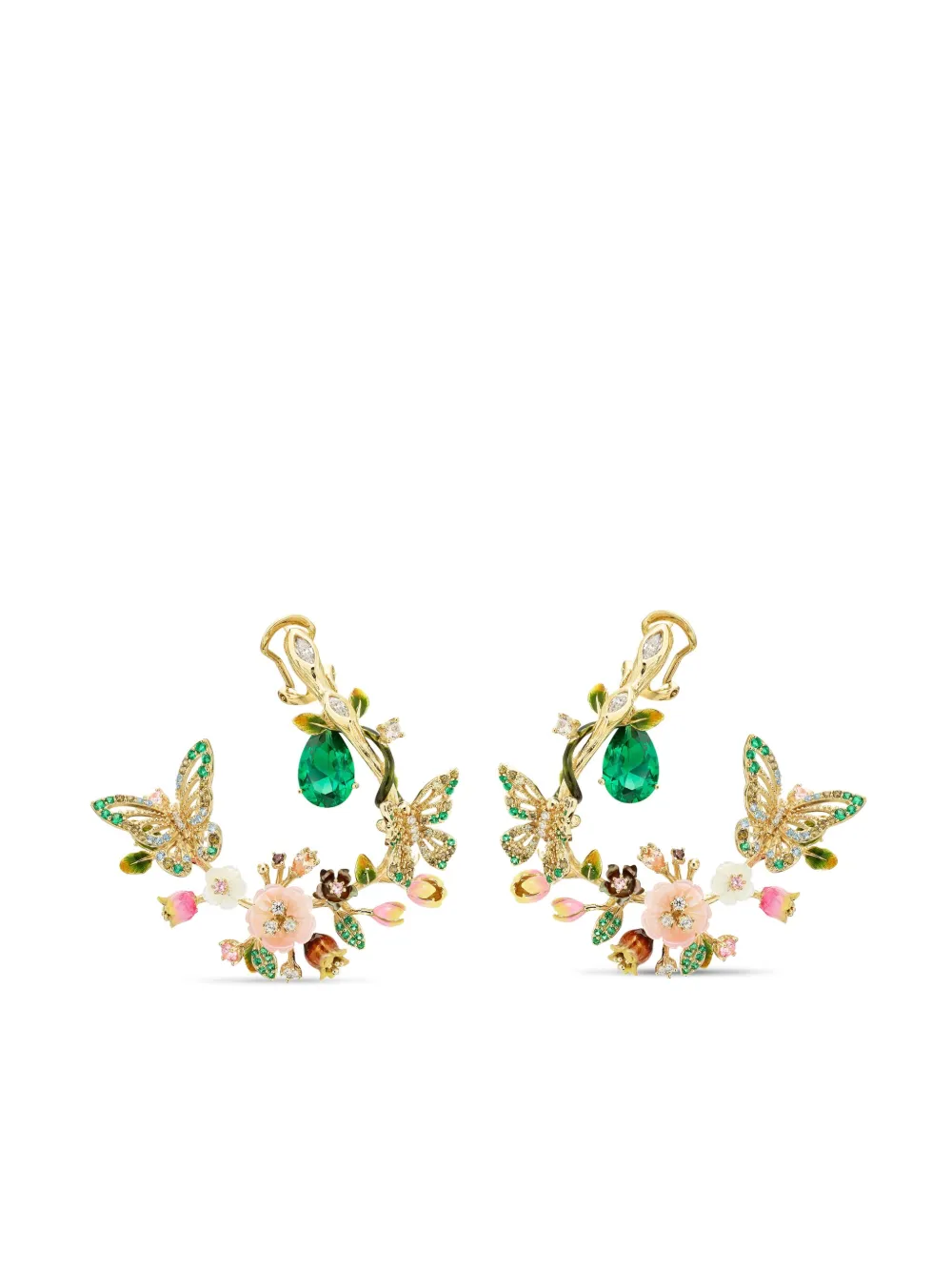 Anabela Chan 18kt gold vermeil Butterfly Garland multi-stone and diamond clip-on earrings | Green | Image 1