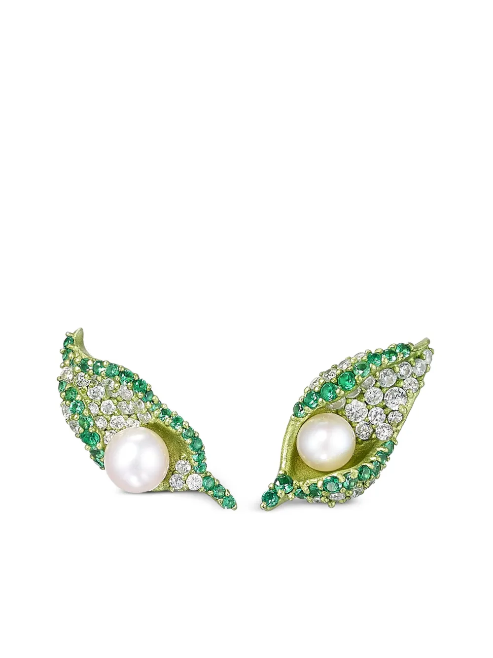 Anabela Chan 18k Yellow Gold Citrus Dew Drop Petal Multi-stone Earrings In Green