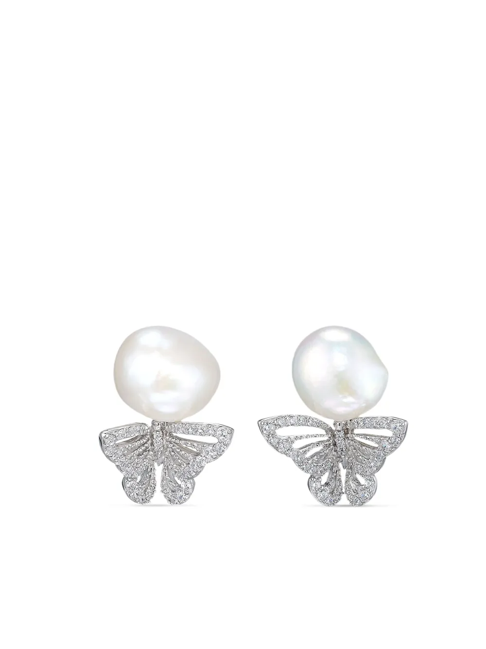 18kt white gold Butterfly pearl and diamond earrings