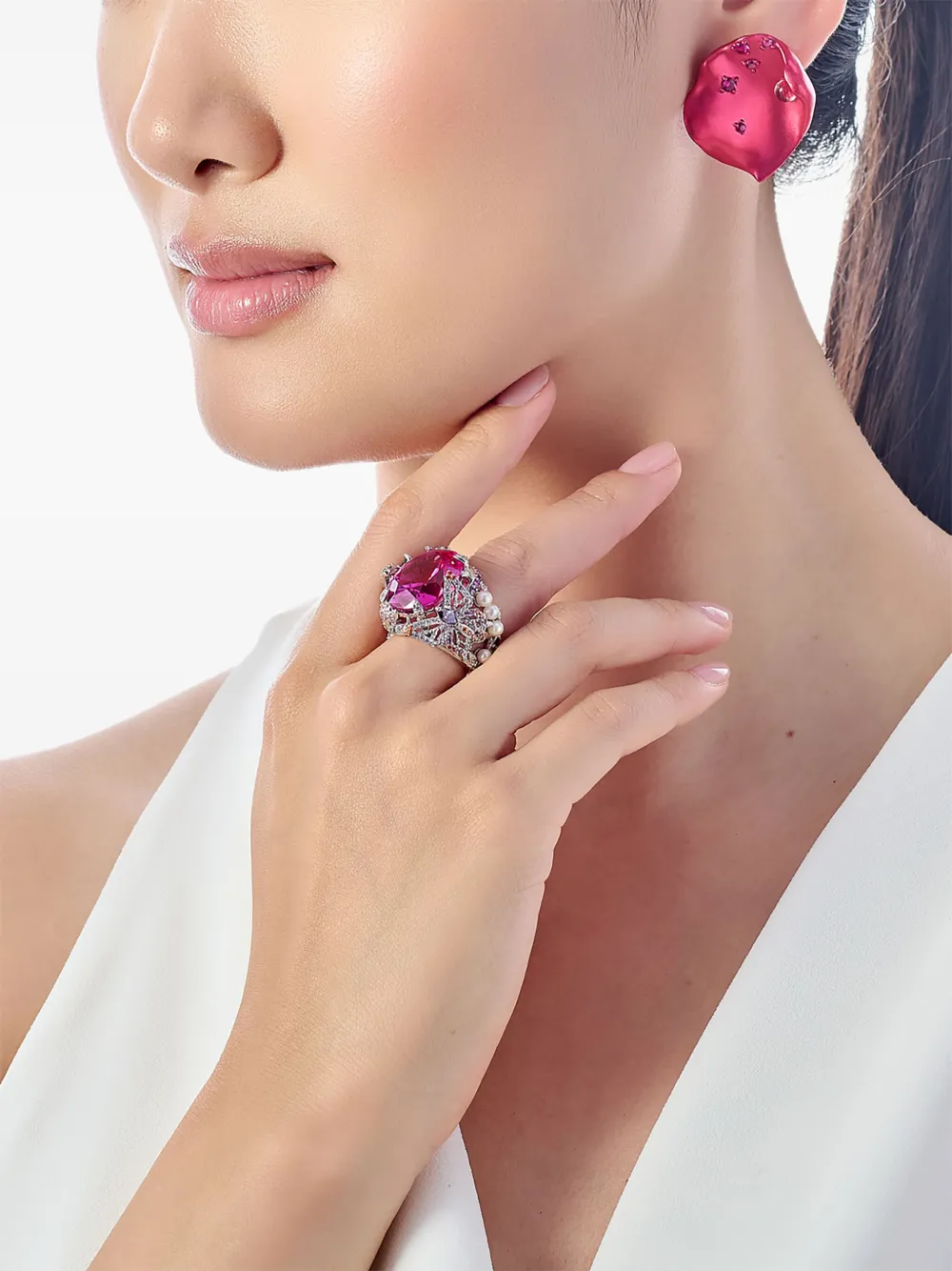 Anabela Chan Floral-motif Multi-stone Earrings In Pink