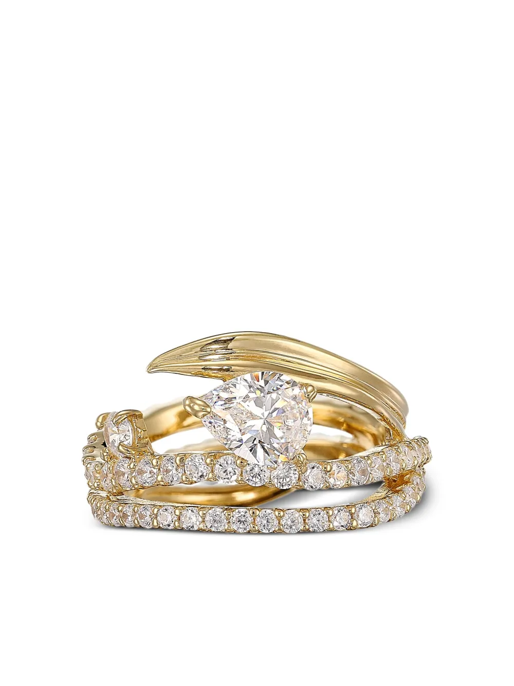 Anabela Chan 18k Yellow Gold Blades Of Grass Diamond Ring In Brown