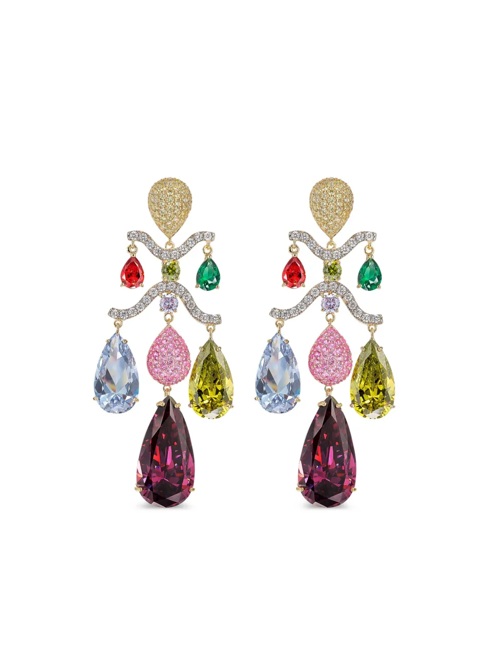 18kt gold vermeil Tutti Frutti Chandelier multi-stone and diamond earrings