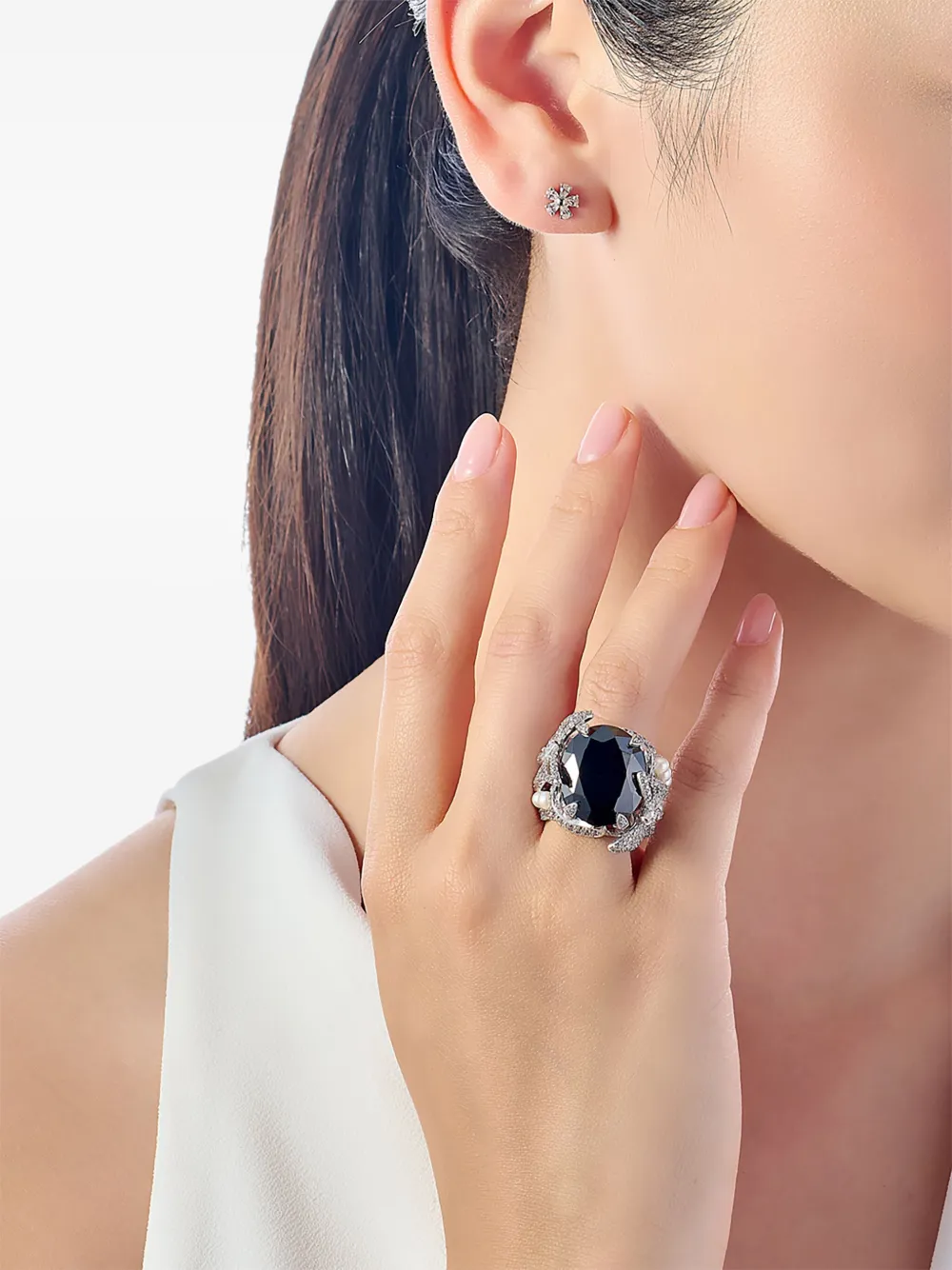 Anabela Chan 14k White Gold And Rhodium Vermeil Mini Marguerite Diamond Earrings In White