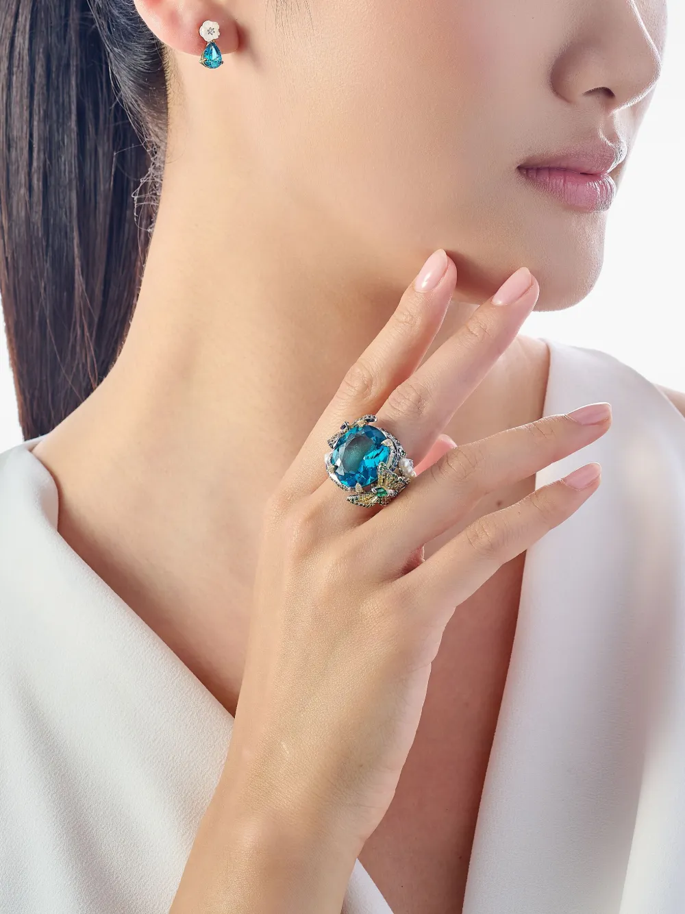 Anabela Chan 18k Yellow Gold Vermeil Sky Multi-stone Earrings In Blue