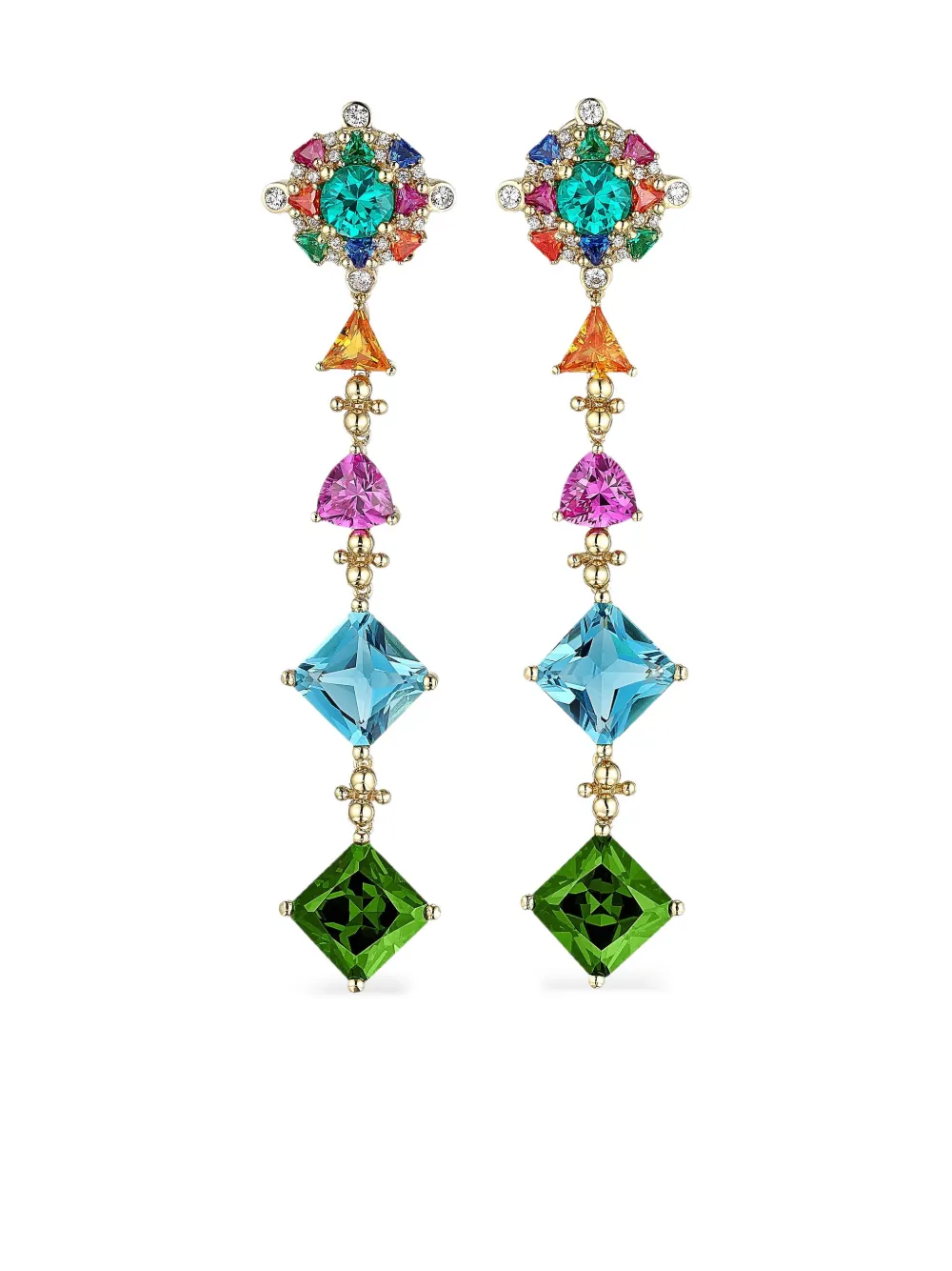 18kt gold vermeil Tropical Paradise multi-stone and diamond clip-on earrings