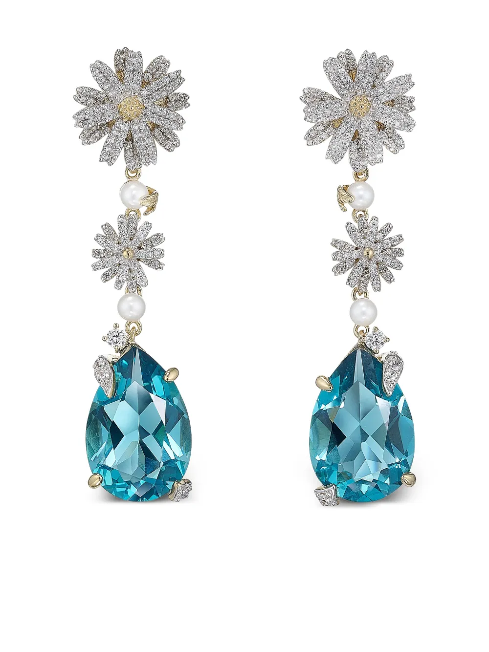 Anabela Chan 18k Gold Vermeil Aqua Daisy Multi Stone Drop Earrings In Metallic