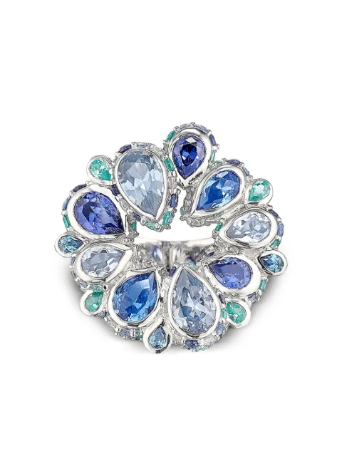 Anabela Chan 18kt Aqua Pavé Panettone Weißgoldring mit Turmalin, Saphir und Diamanten