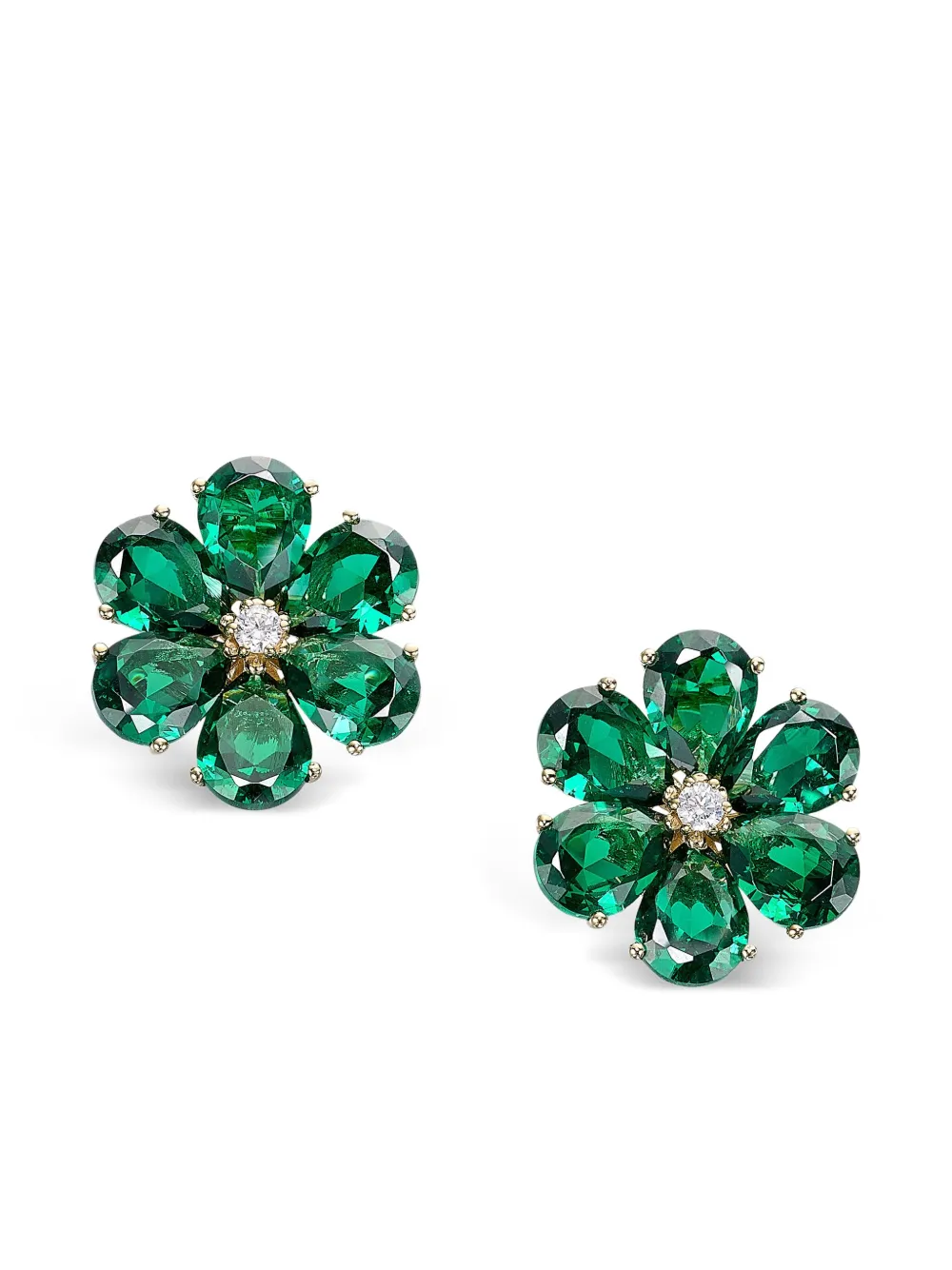 Anabela Chan 14K gold Marguerite emerald and diamond earrings - グリーン Anabela Chan 14K gold Marguerite emerald and diamond earrings - グリーン